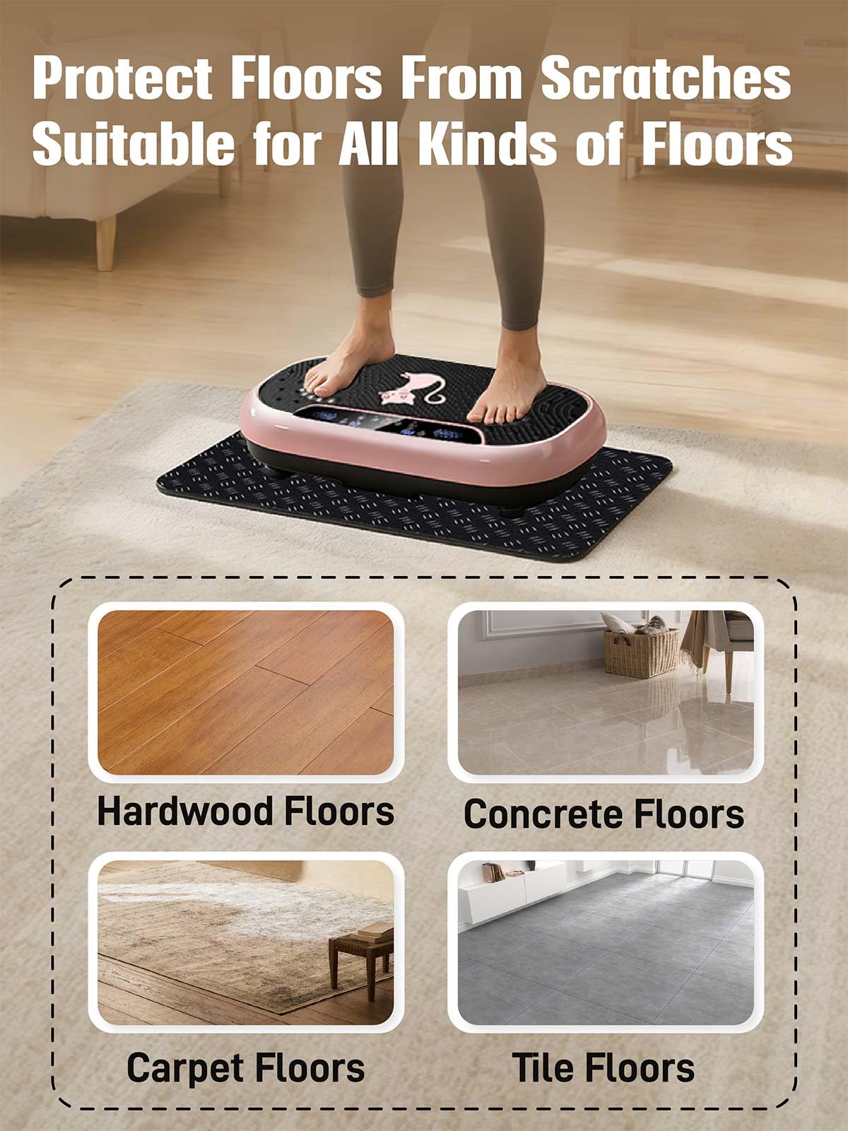 Upgraded Double-Sided Non-Slip Surface Mat for Vibration Plate Machine - Anti Vibration Pad & Exercise Mat for Most Vibration Platform Machines, Reduce Noise Accessories, Protect Floors & Carpet