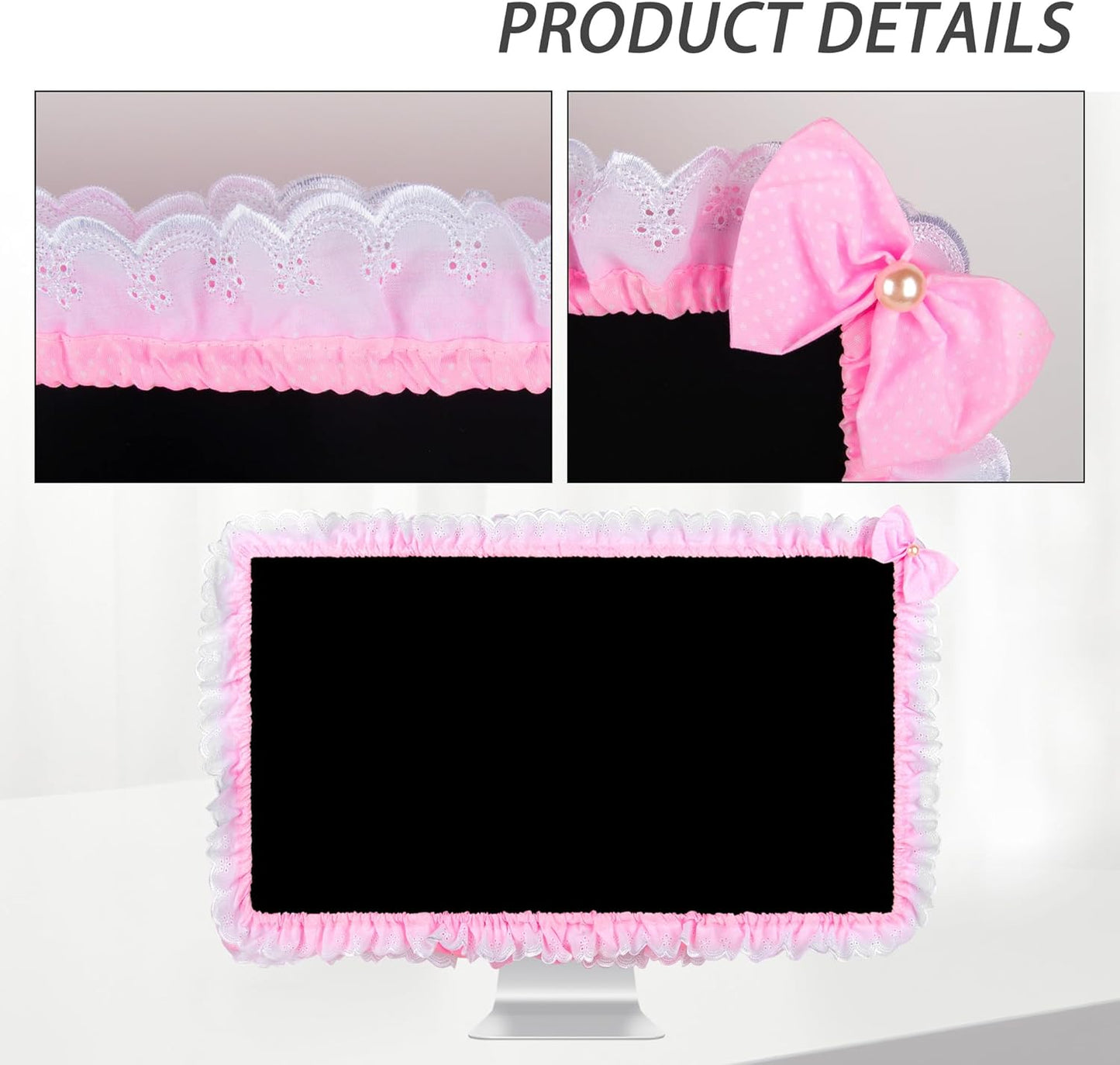 32"-38" Lovely Cute Computer Monitor Cover with Lovely Cute Elastic Pen Pocket Bow-knot TV LCD Screen Monitor