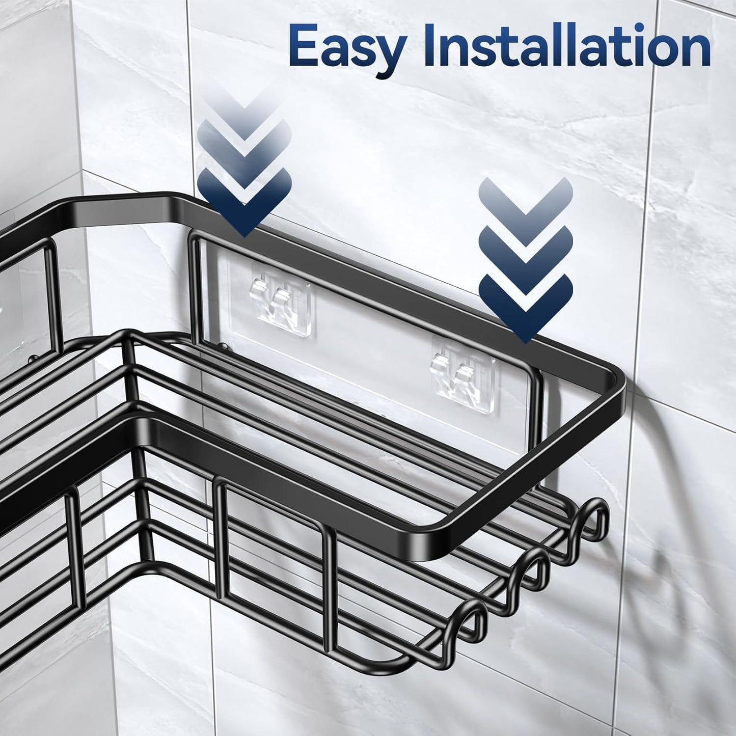 YASONIC Corner Shower Caddy - Rustproof Stainless Steel Bathroom Organizer | No Drilling, Black, 3-Pack