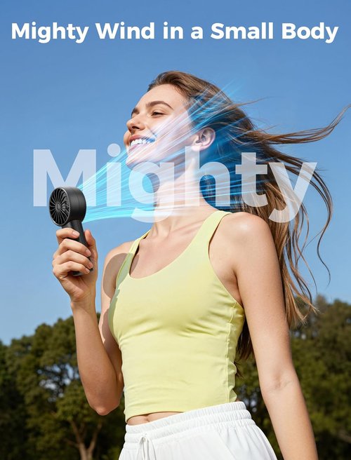 Aecooly Mighty Portable Fan - Powerful USB Rechargeable Handheld Fan | 10H Max Cooling Time, Mini Black