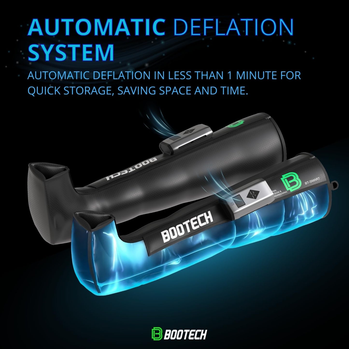Bootech Leg Compression Recovery Boots for Circulation, Cordless Air Compression Therapy System Rechargeable Massage with 5 Modes, 5 Air Chambers, 3H Battery with Automatic Deflation Technology (M)