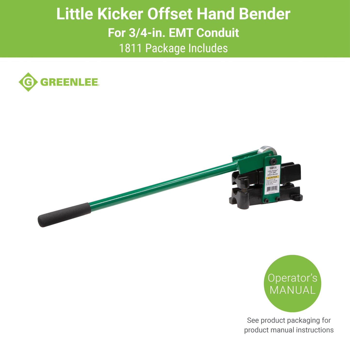 Greenlee 1811 Little Kicker Offset Hand Bender for 3/4" EMT Conduit, Silver/Green