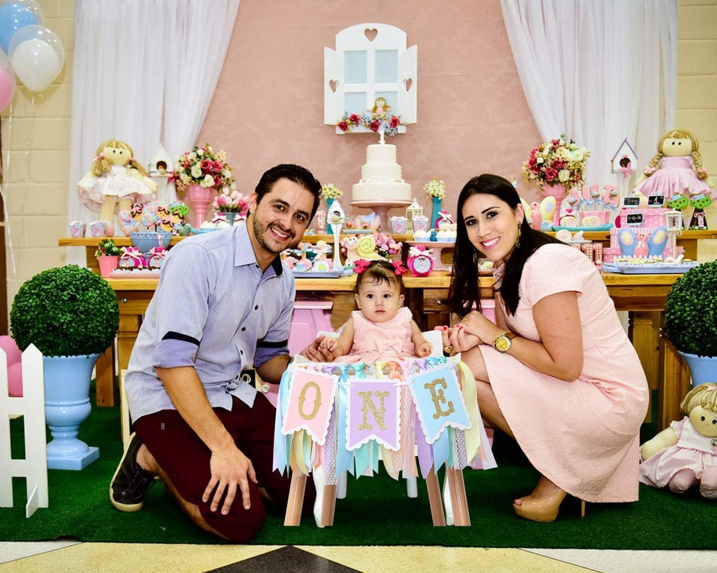 Rainbow High Chair Banner - Colorful 1st Birthday Photo Prop for Baby Girl Smash Cake, Macarons Theme