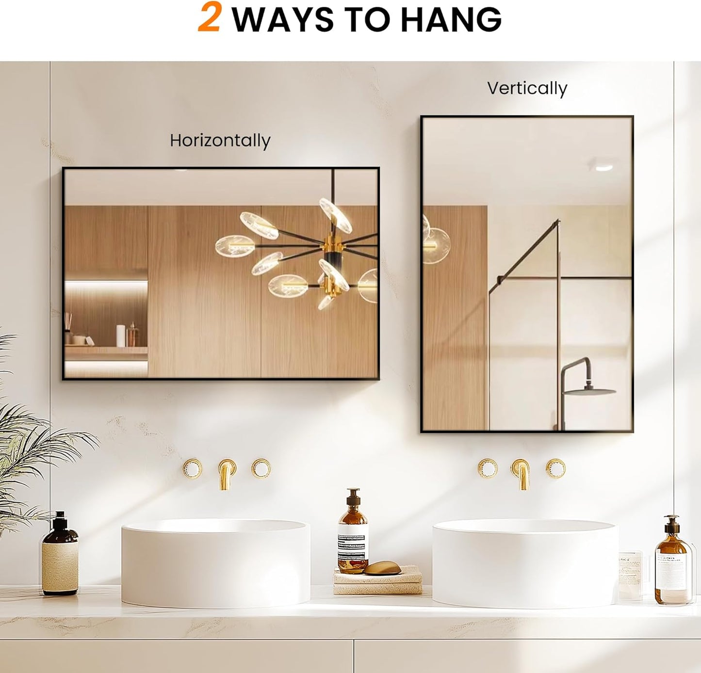TRAHOME Bathroom Vanity Mirror - 36" x 24" Metal Framed Rectangular Design | HD Shatterproof Glass, Versatile Hanging Options (Black)