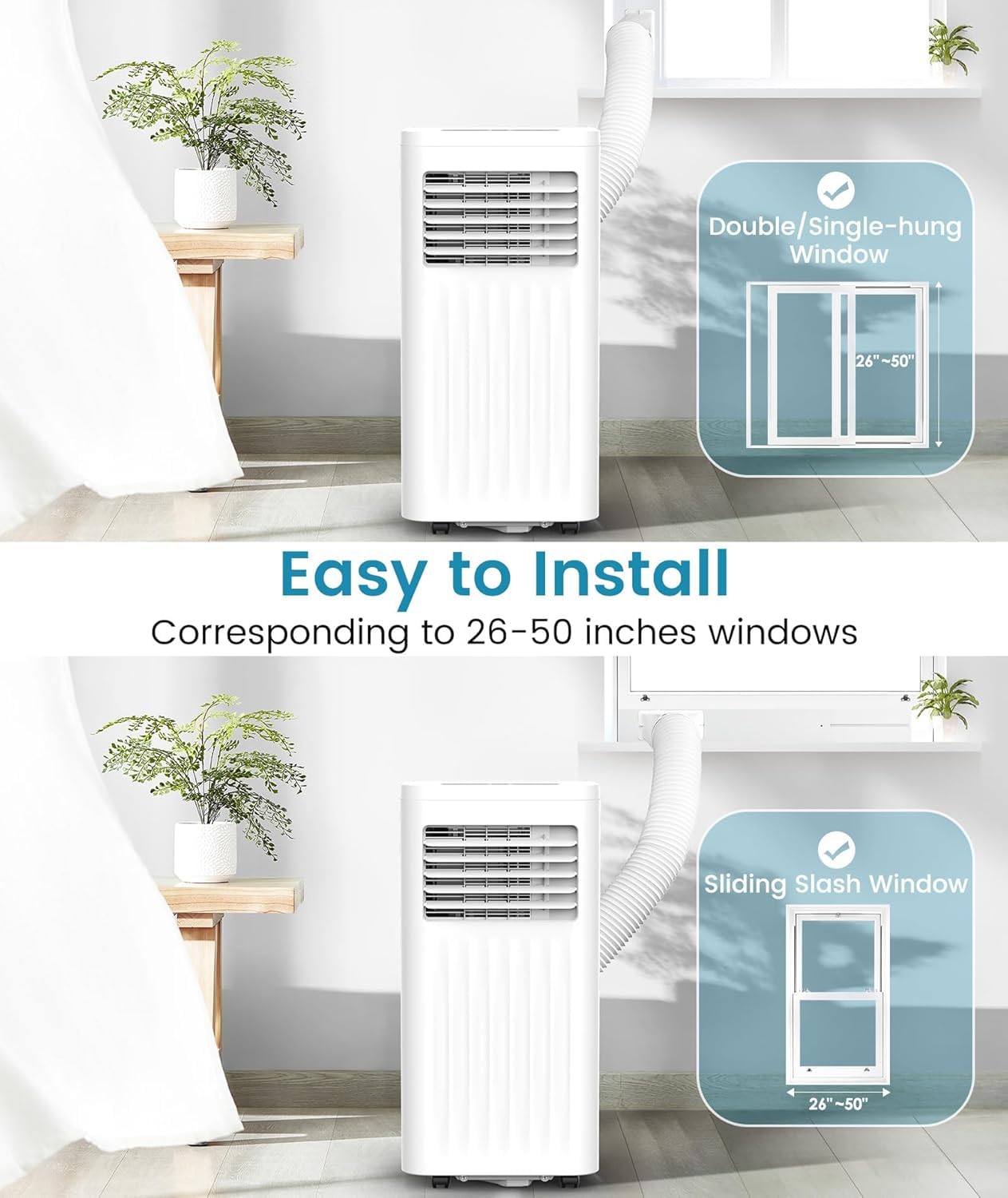 Electactic 10000 BTUs Portable Air Conditioners, 3-IN-1 Portable AC Unit with Cooling, Dehumidification, Fan & Sleep Mode, 24H Timer, Remote Control and Window Kit for Bedroom Home Office