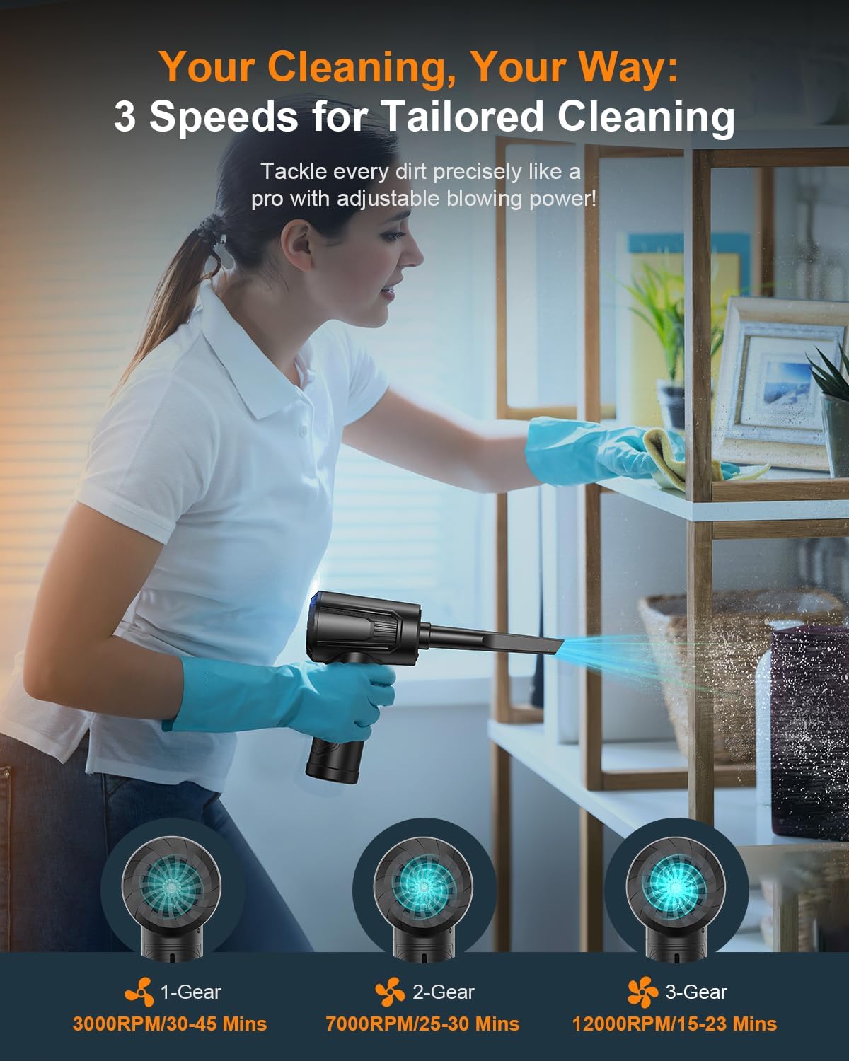 11-in-1 Duster-3-Gear 120000 9000mAh Compressed Air Adjustable RPM Electric Air Duster with LED Light, Reusable no