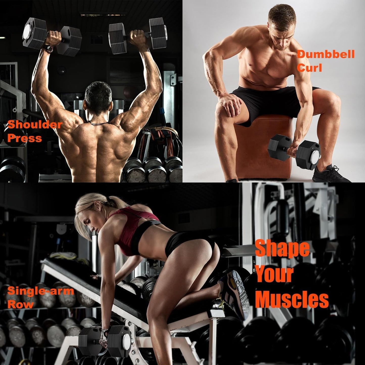 AOC PILATES Adjustable Dumbbell Sets 50lb Pairs Durable Steel Build, Free Weights Dumbbells Set with Anti-slip Handle, 5 lbs Increment, For Full Body Home Gym Workout