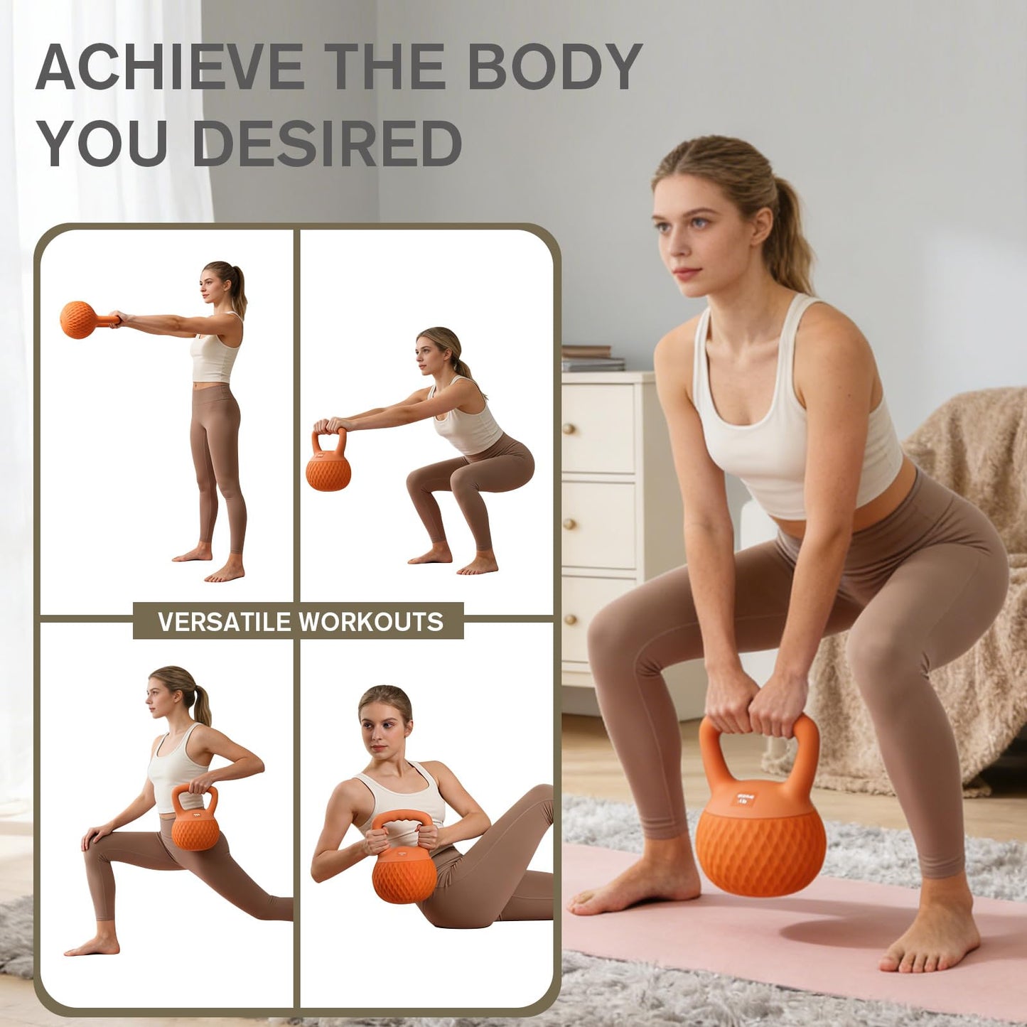YIGUO Soft Kettlebell, 15lb Kettlebells Cushioned Impact-Resistant Base and Anti-Slip Grip, Strength Training Kettle Bell for Women and Men, Home Workout (Orange)