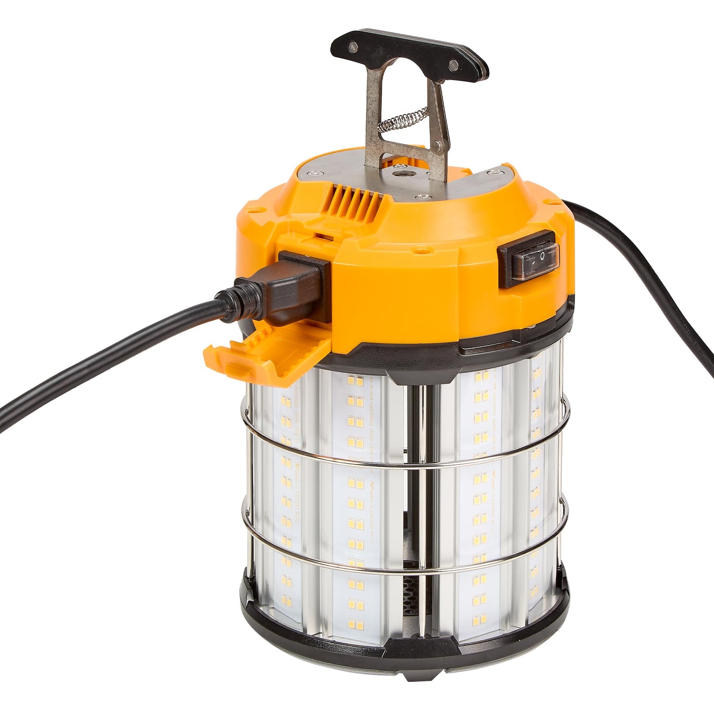 Maxxima High Bay LED Temporary Work Light Fixture - 100 Watt 12000 Lumens, Daylight 5000K, Linkable, Stainless Steel Cage Guard, Easy Latch to Mount, Plug in with Surge Protection