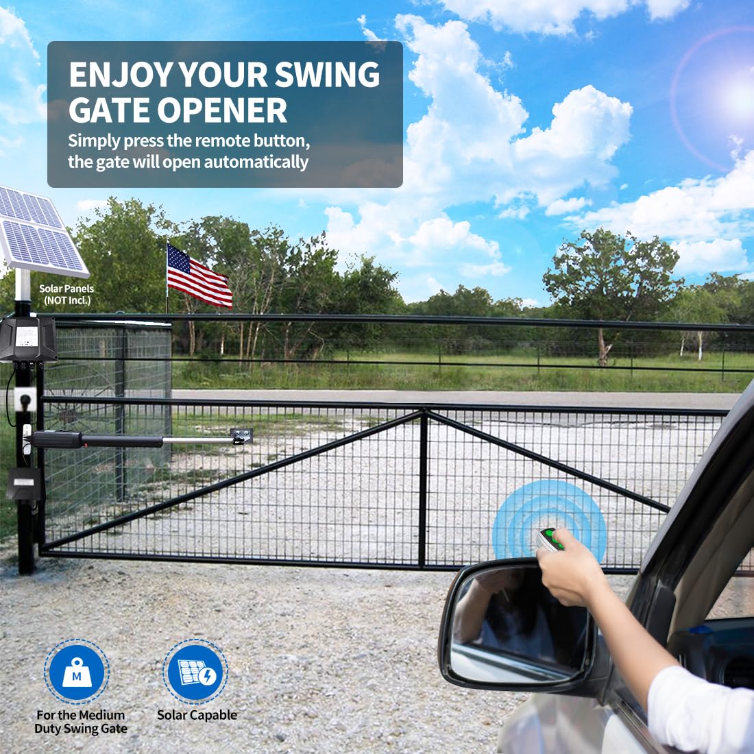 TOPENS A5131 Single Swing Gate Opener Medium Duty Automatic Gate Motor for Single Swing Gates Up to 16ft, Electric Driveway Gate Operator AC Powered with Remote Control Kit Solar Compatible