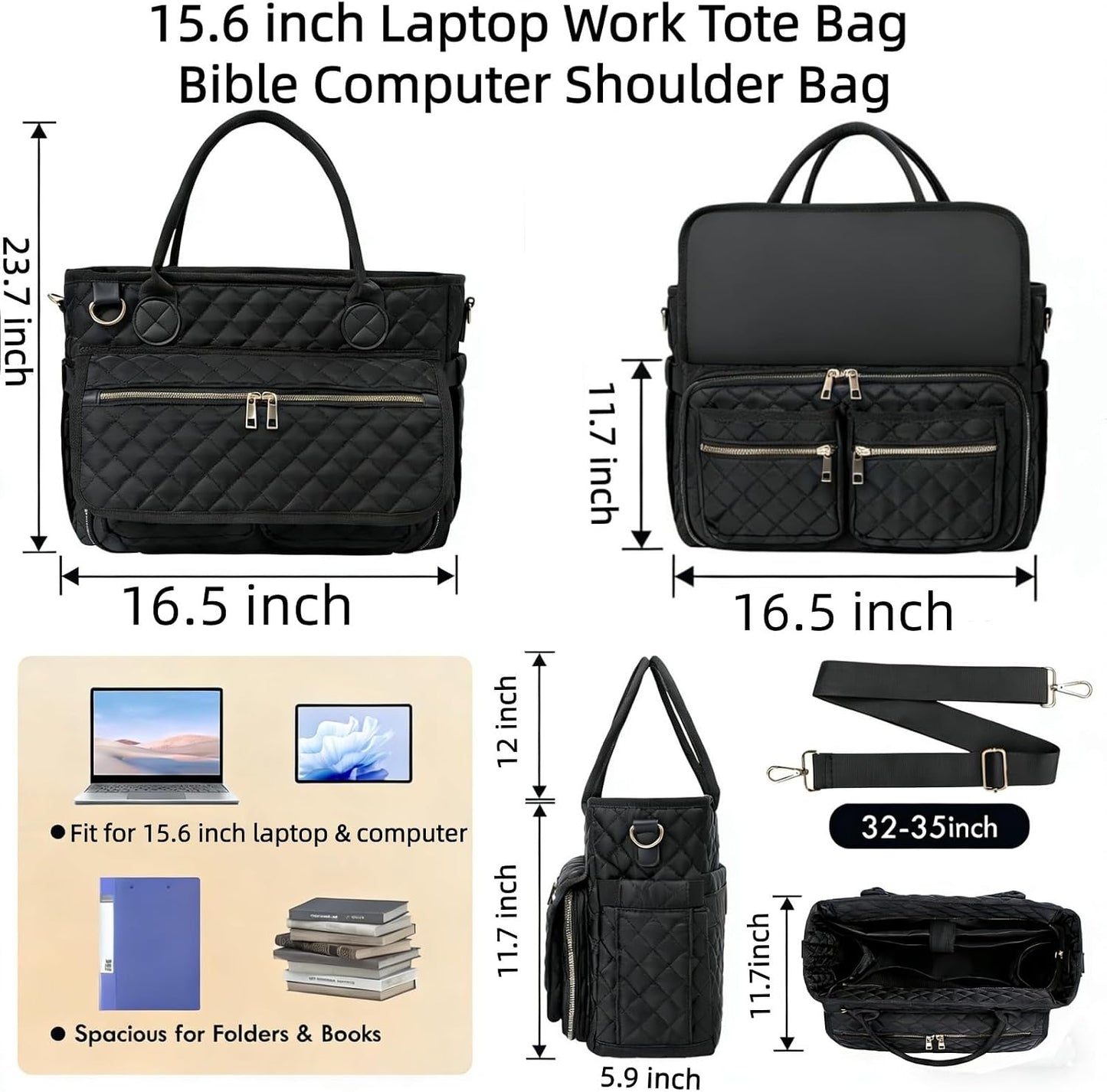 15.6 Inch, Teacher Tote Bag Large Work Tote Bag With Laptop Compartments, Quilted Women Messenger Bag With Shoulder
