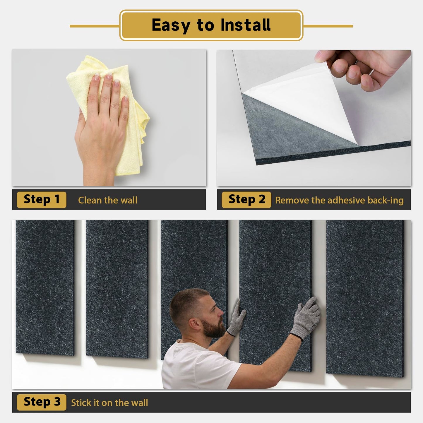4 PCS Acoustic Panels, 47.2" x 23.6" Self-Adhesive Soundproof Wall Panels, High Density Noise Absorption Panels (Dark Grey)