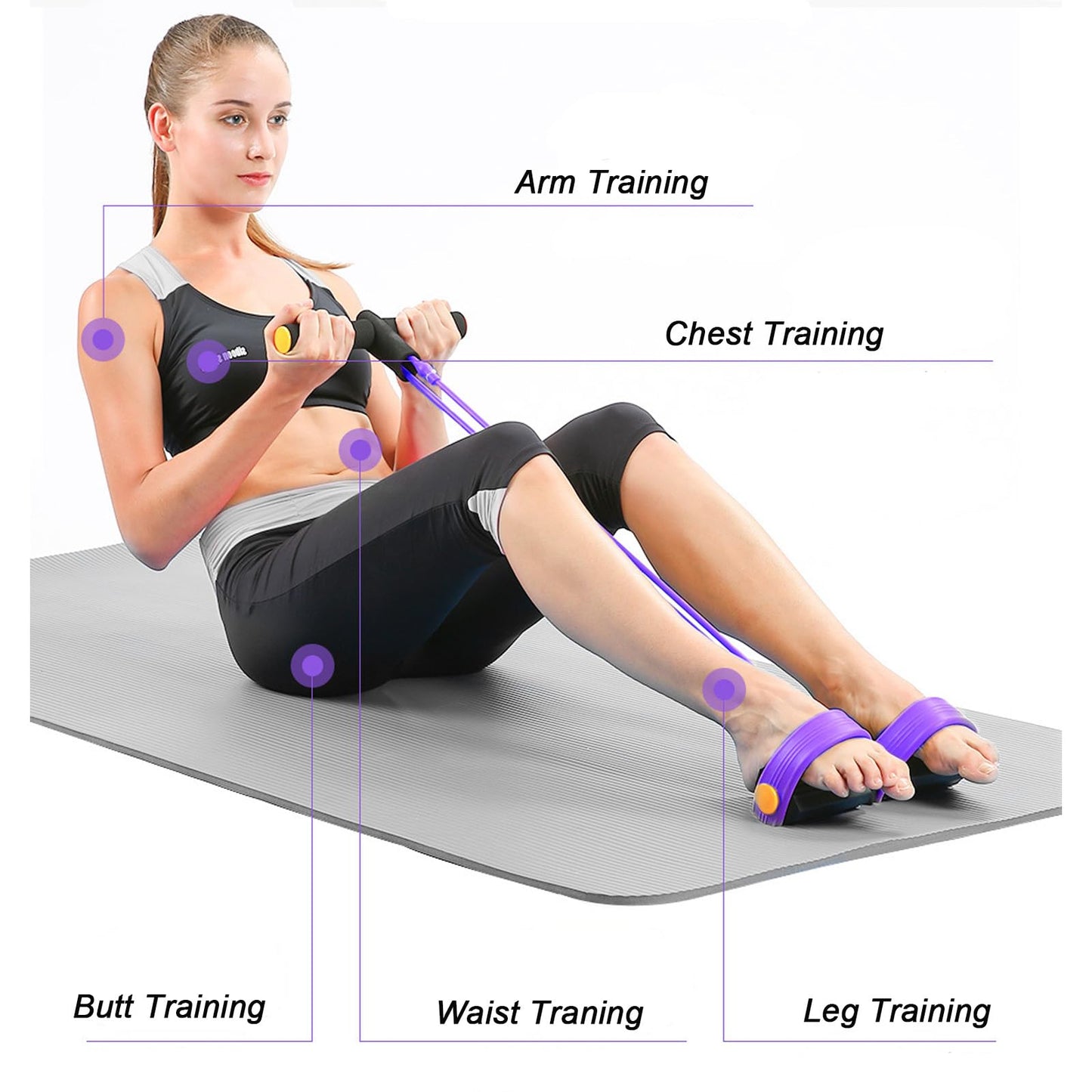 Resistance Band with Pedal Handle 6 Tube Elastic Natural Latex Pull Rope Fitness Bands for Leg Arm Abdomen Waist Stretching Exercising Training