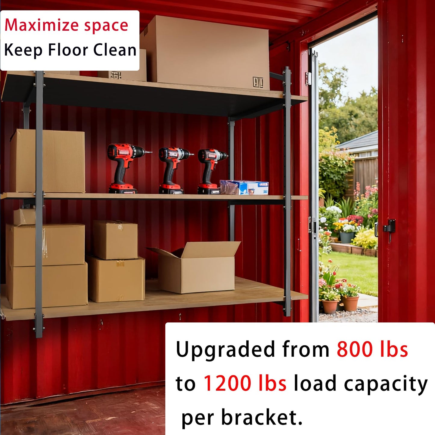 2-Pack Adjustable Shipping Container Shelf Brackets - Heavy Duty 3-Tier Kit to Build 57" H x 20" W Shelving, DIY Storage Solution for Cargo Containers & Trailers
