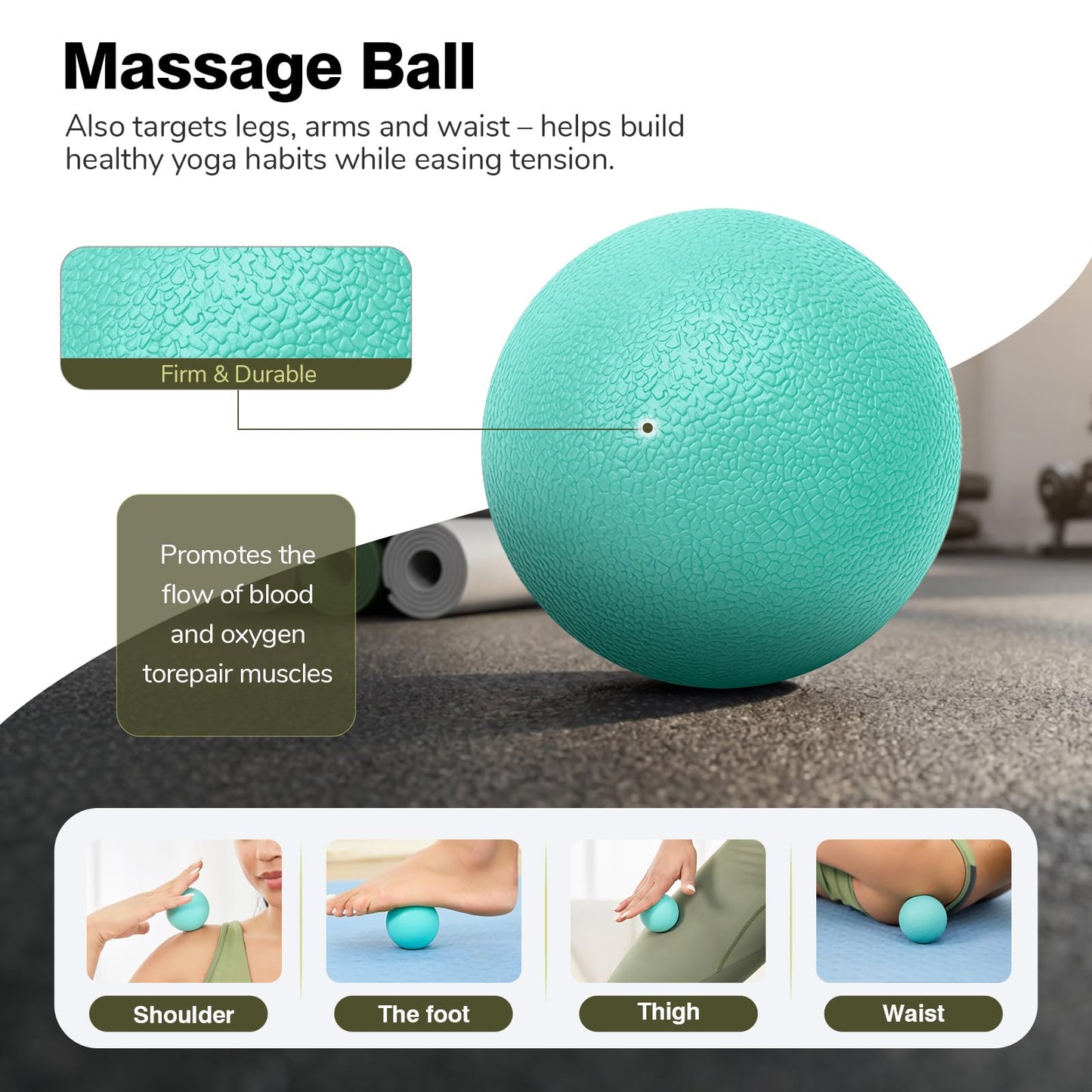 LTHTRADE 5 in 1 Foam Roller Set - Back Roller Foam, Massage Roller Stick, Massage Ball, Resistance Band for Physical Therapy & Deep Tissue Muscle Massage (Green)
