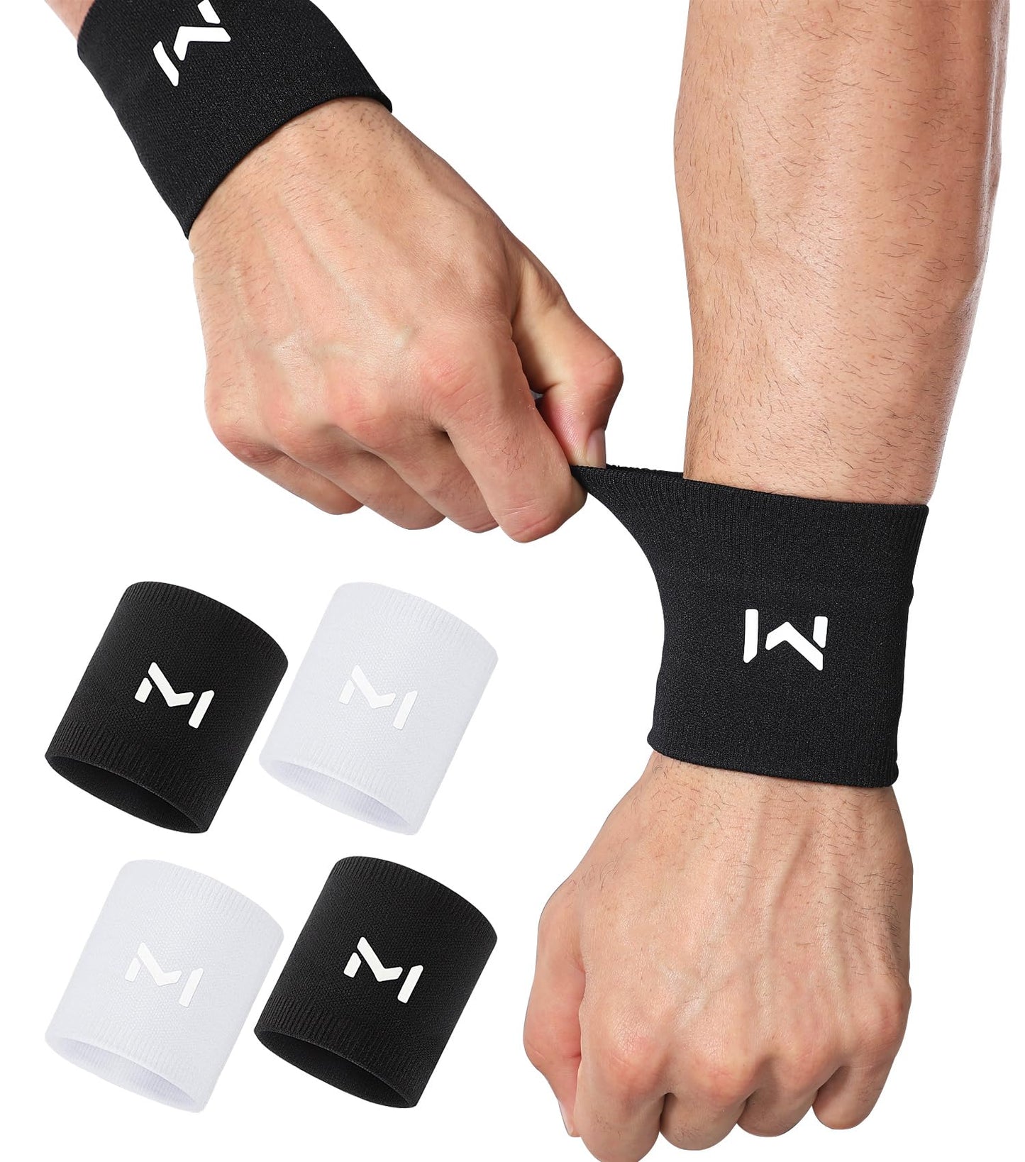 FVVWVV 2 Pairs Wrist Compression Sleeve, Black White Elastic Wristbands, Soft Wrist Support Brace for Tendonitis, Arthritis, Sprains Pain Relief, Great for Fitness, Sports, Daily Use
