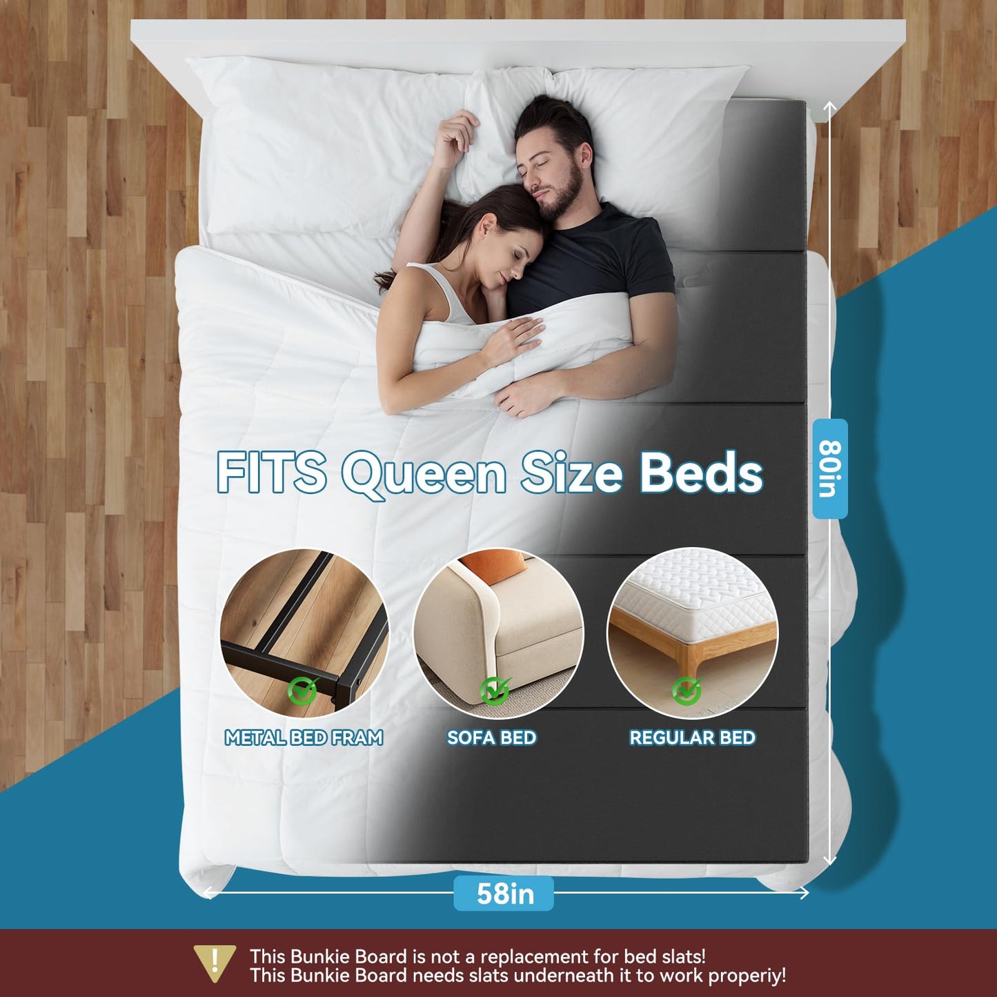 Bunkie Board Queen Size - Heavy Duty Reinforced Wood Bed Boards for Under Mattress, Universal Sleeper Sofa Support Board with Anti-Sag Design for Metal Bed Frame, Platform Beds&Pull Out Couches