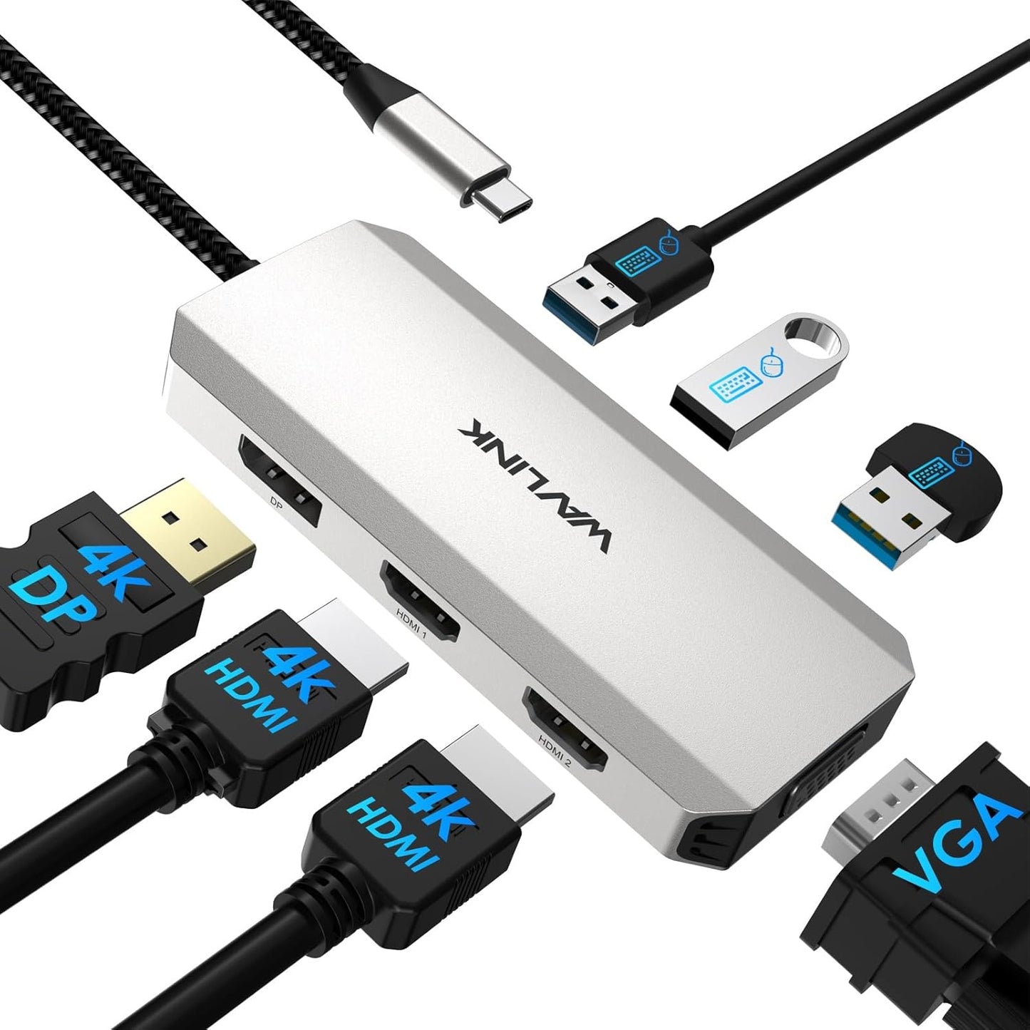 WAVLINK HDMI,DP,VGA,3* USB-A2.0 USB C Docking Station, Docking Station Quad Monitors with Dual for Wireless