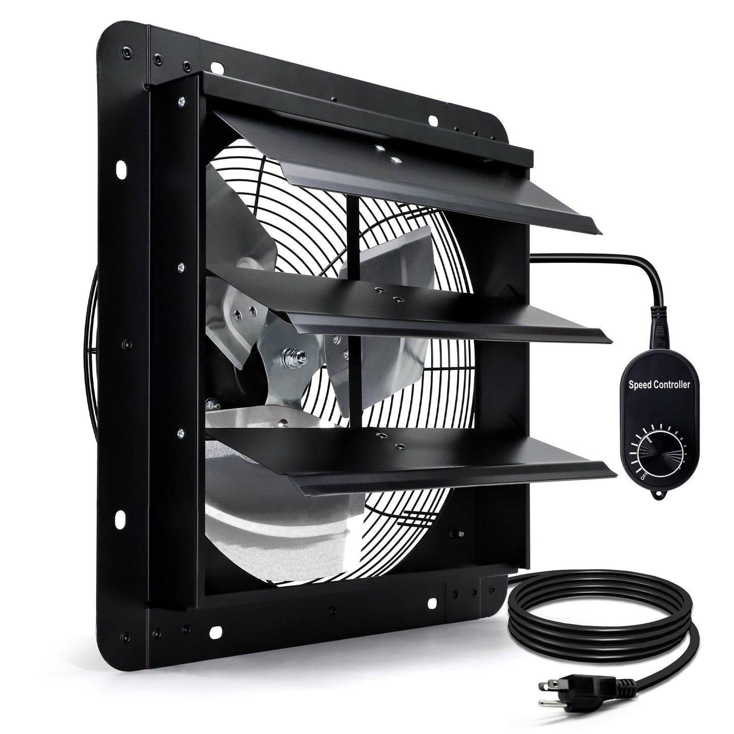 Hipoilk 14 Inch Shutter Exhaust Fan for Greenhouse, Shed, Garage, Barn, Chicken Coop Ventilation, 1088 CFM High Power Wall Mount Attic Fan with Speed Controller and Power Cord, Black