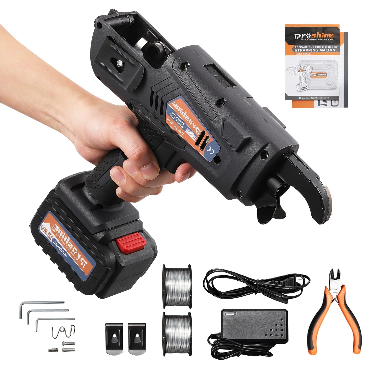 Proshine Rebar Tie Gun 0.3-1.3in/8-34mm Automatic Rebar Tying Tool 12.8V Rechargeable 4400mAh Battery Wire Coil 0.8S a Knot