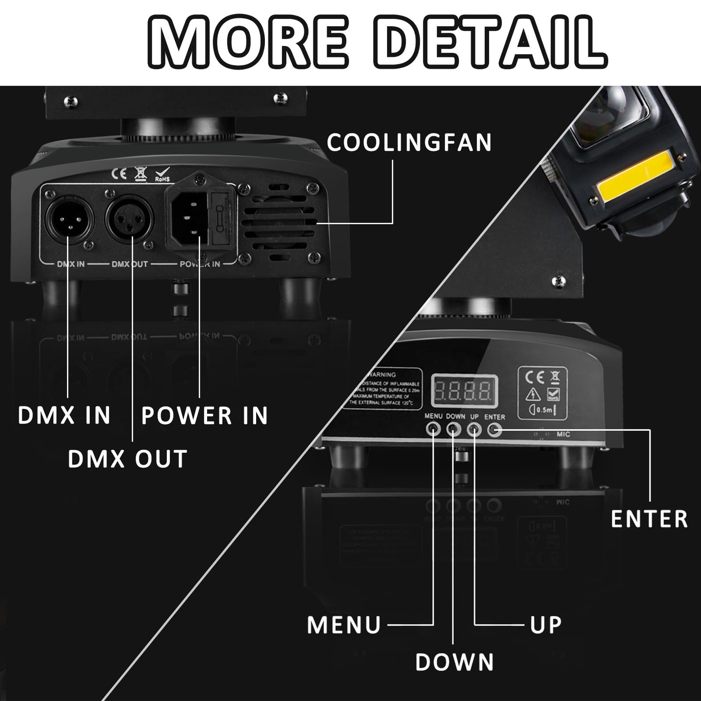 LED Moving Head Dj Lights 8 LEDs DJ Lighting RGB Beam Rotating Stage Lights Strobe & Star Effect with Sound Activated DMX 512 for Party Concert Festival Show