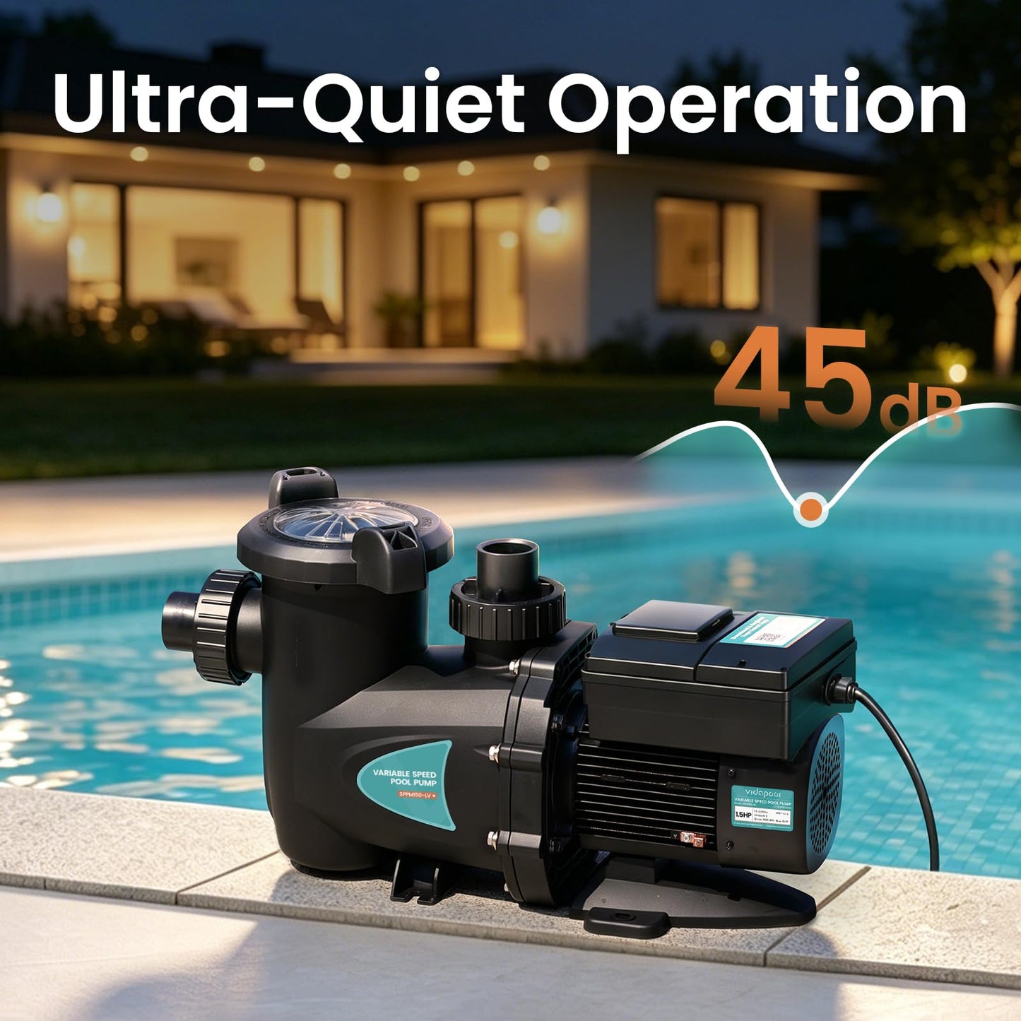 Vidapool Variable Speed Pool Pump, In/Above Pool Pump with Filter Basket, 1.5 HP, 115V, 7920GPH