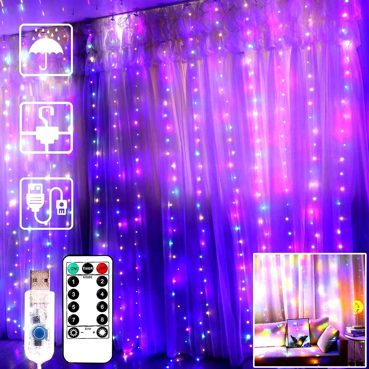 Skiennix Curtain Lights - 300 LED Twinkle String Lights for Bedroom & Wedding Decor | 9.8x9.8 Ft with Remote Control