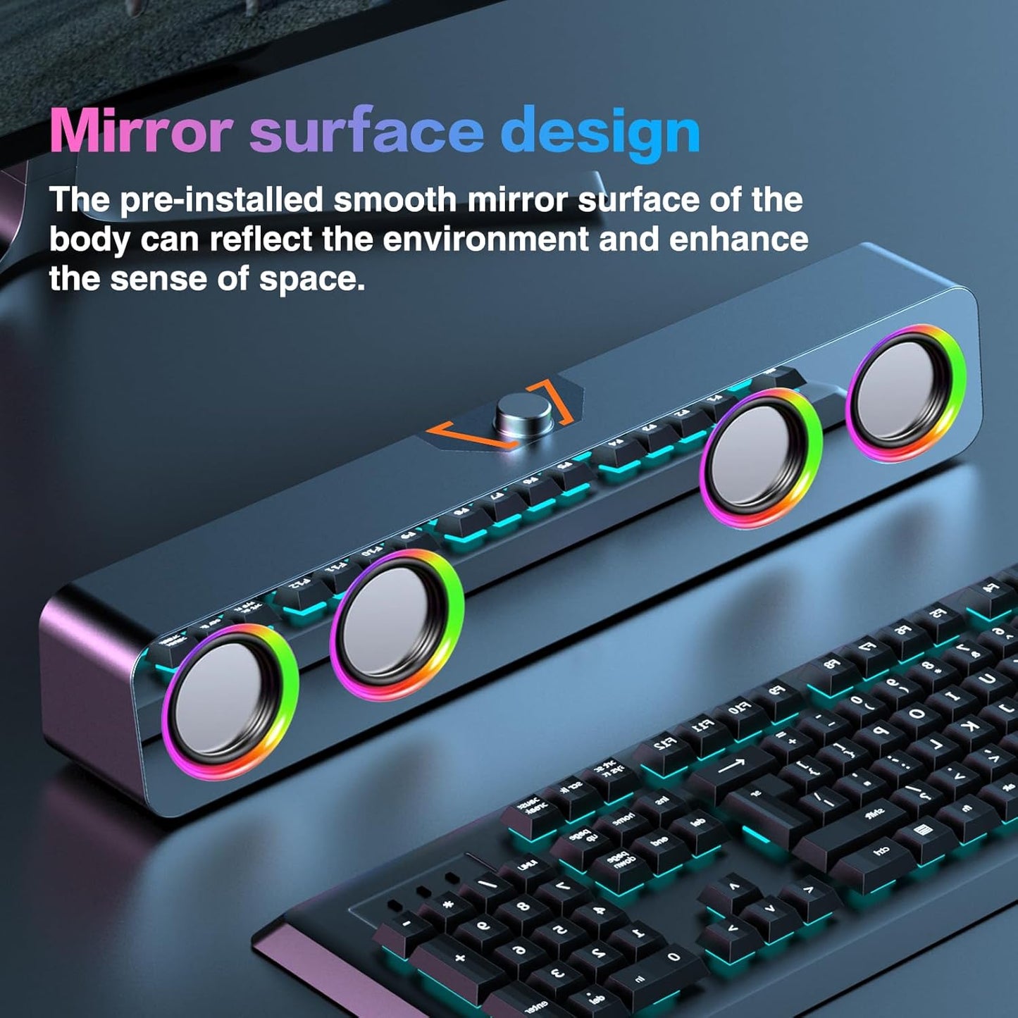 Elimavi 2.0-Channel 3.5mm Computer Speakers for Desktop PC, Speakers with Static LED Lighting and Volume Control