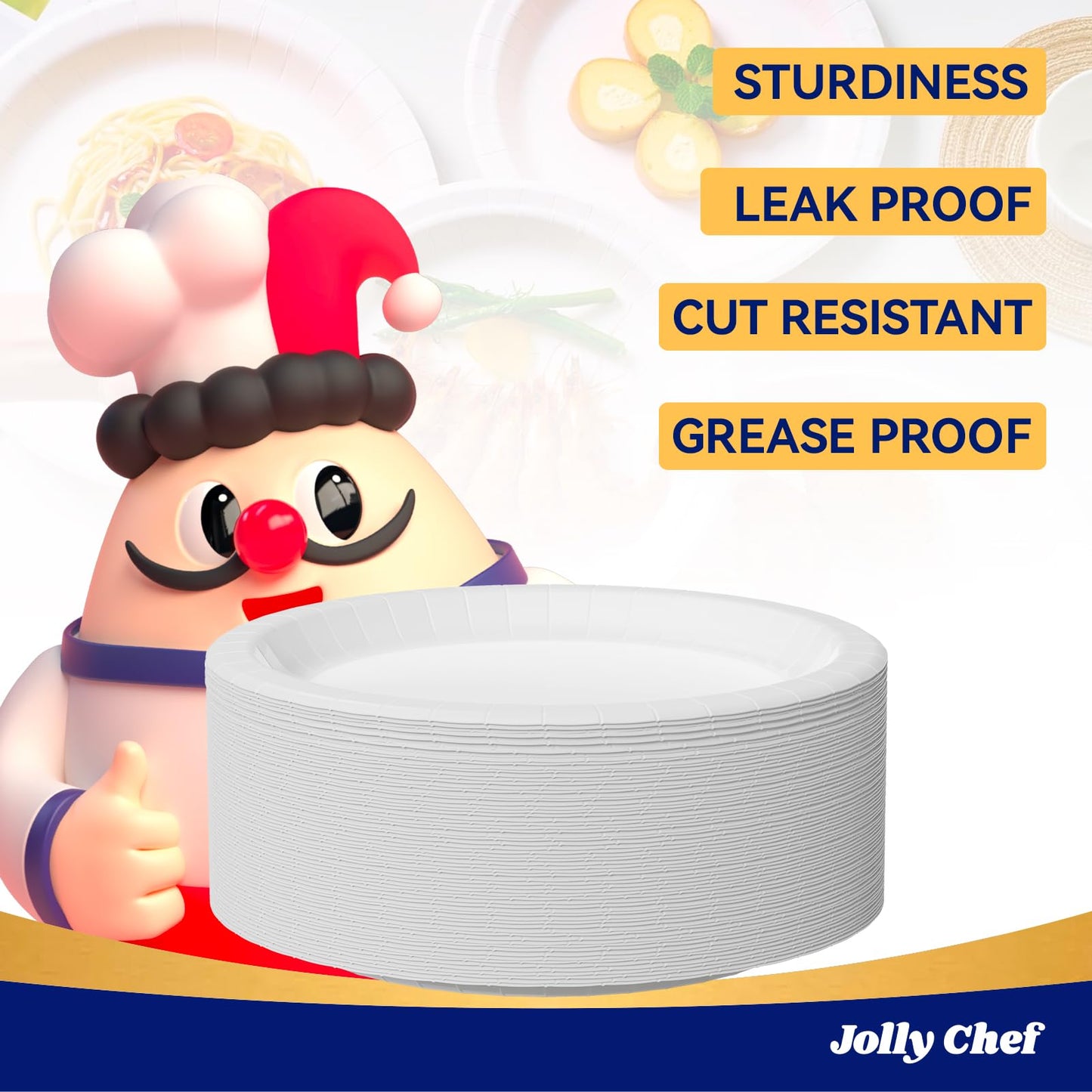 JOLLY CHEF 8.37 inch Disposable Paper Plates 140 Count, Heavy Duty Paper Plates for Everyday Use