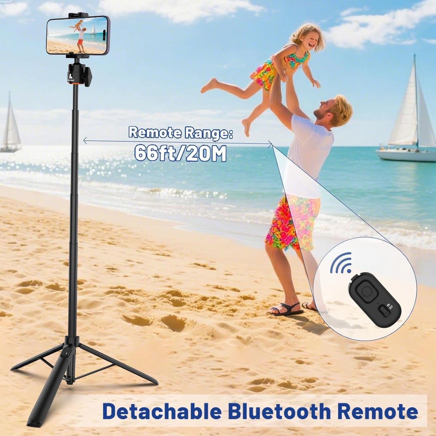 ailight 60" 360 Extendable Travel Tripod & Selfie Stick with Cold Shoe & Wireless Remote, Ball Head for Vlogging