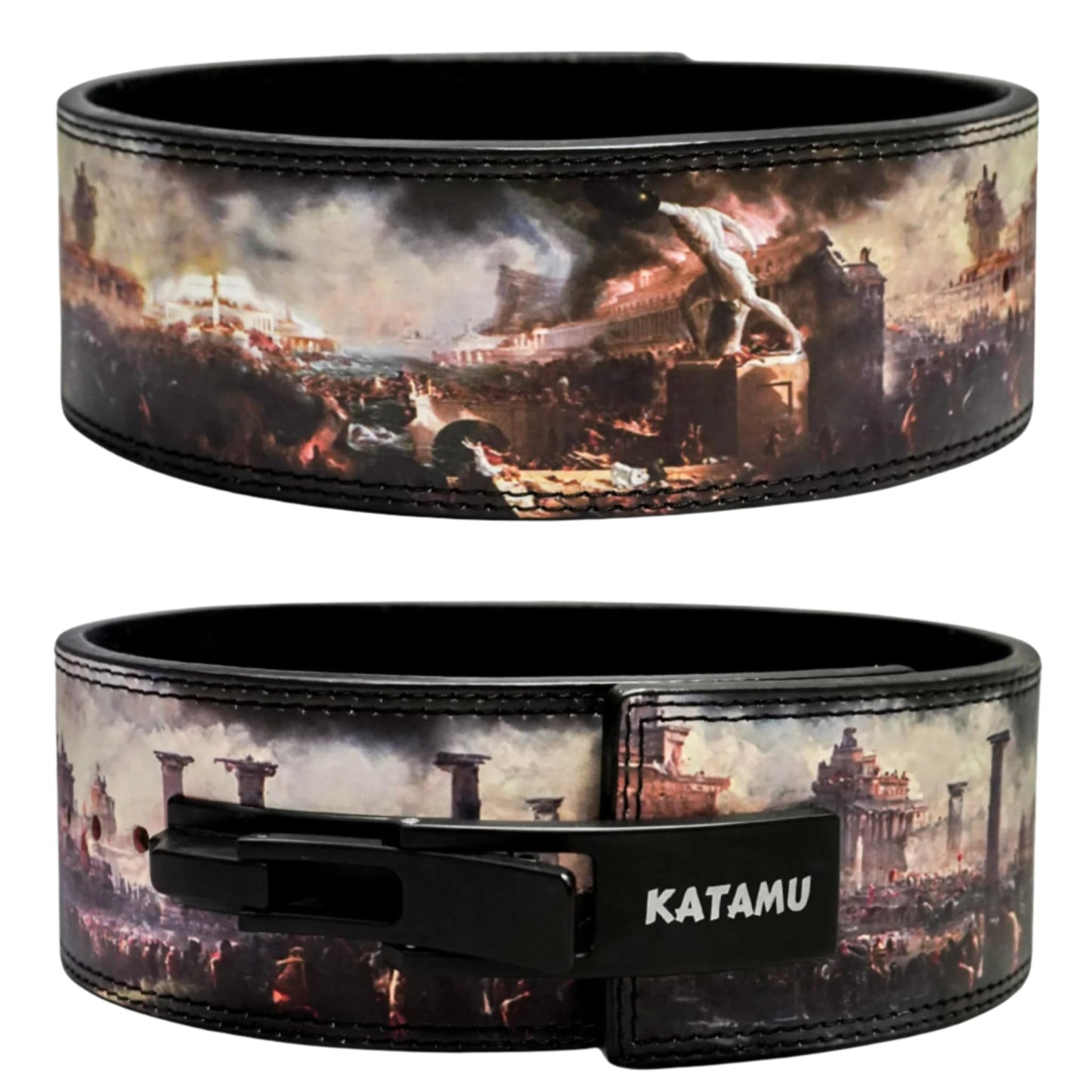 Katamu Fall of Rome USPA & IPL Approved Lever Belt — Premium 10mm and 13mm Leather Powerlifting Belt for Men and Women, Steel Lever Buckle, 4 Inch Back Support for Deadlifts