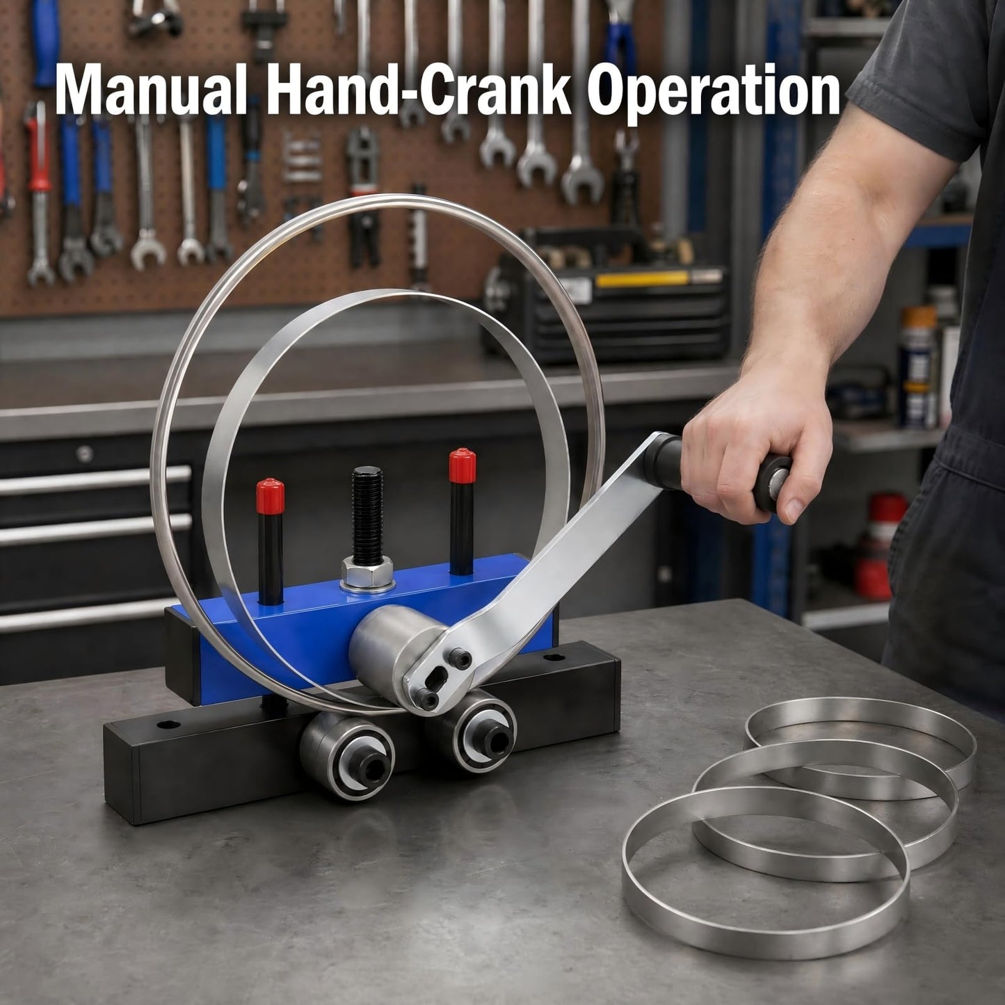 Manual Ring Roll Bender Min. Roll Diameter 5.9" (150mm), Heavy Duty Ring Bender Tool Roller Bender Machine Scroll Bender Metal Steel Rod Tube Bending, for Decorative & DIY Metalworking, Ring Making