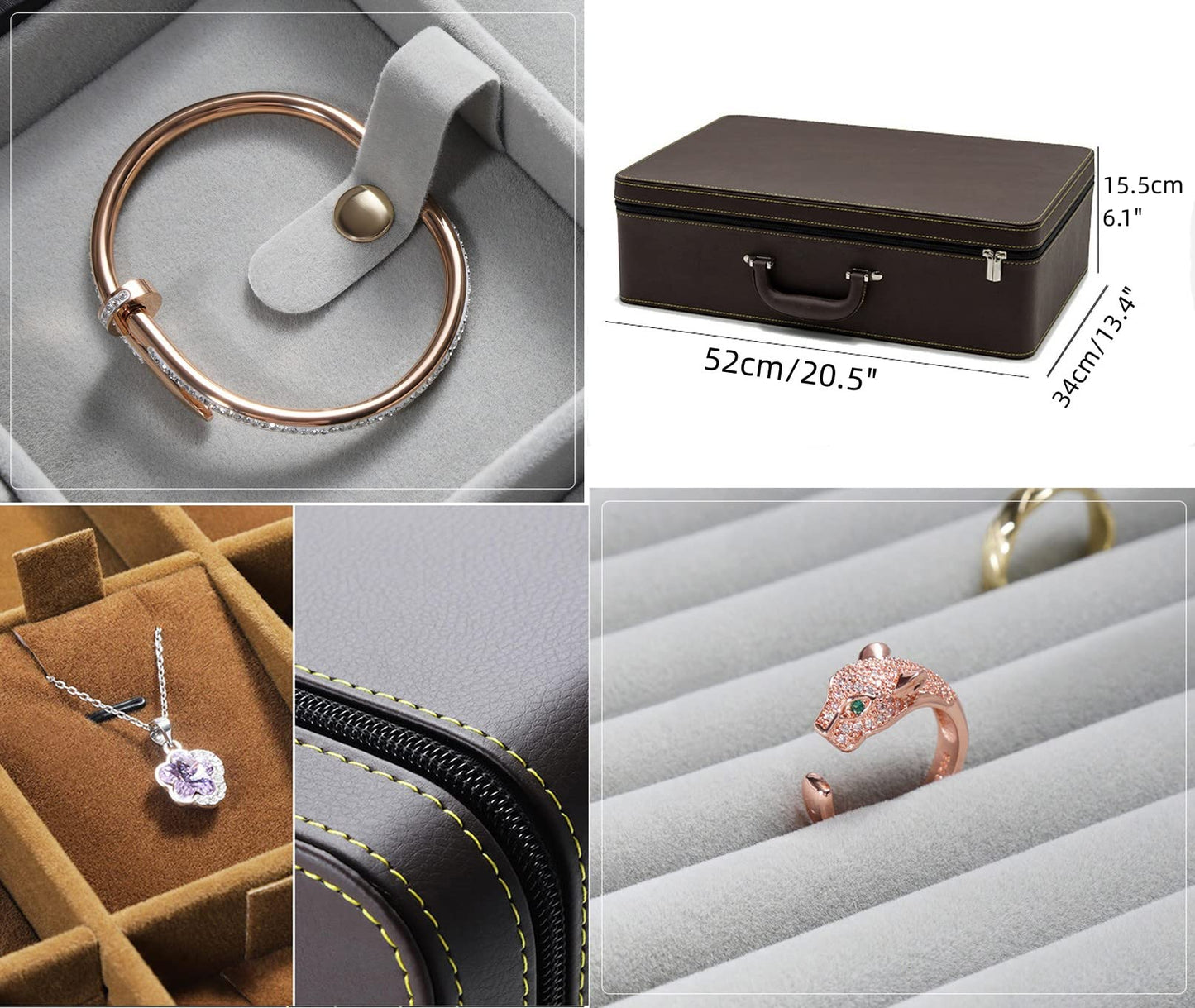 SANSREPONSE Jewelry Trays stacks Carriable with Handle Zipper Box Organizer Faux-Leather Accessory Case Storage(L6 Layers)