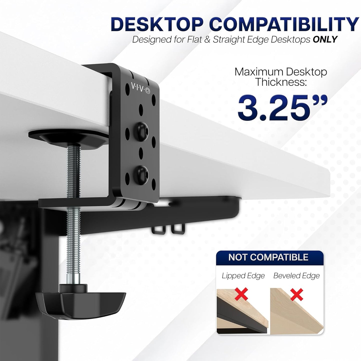 3.25 inches, PT-SD-CP01A VIVO Heavy Duty Desk Clamp for Monitor Mount Desk Stand, No Scratch Universal Replacement