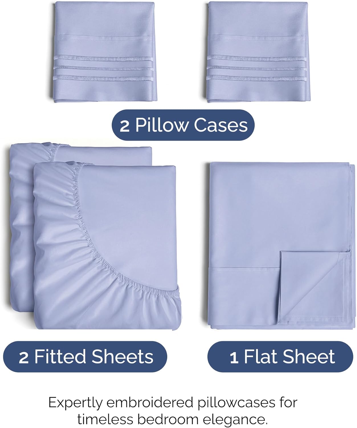 Split King Size Sheet Set by Oeko-Tex | 5-Piece Cooling & Breathable Bedding - Soft, Wrinkle-Free Lavender
