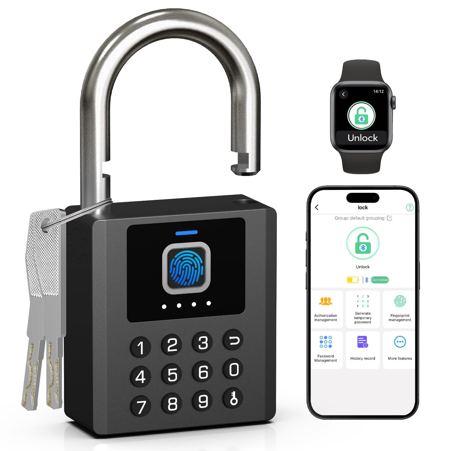 Foxlock Heavy Duty Smart Padlock with Key, Fingerprint Pad Lock with Code Keypad, Waterproof Electronic Digital Combination Lock for for Gate Outdoor Fence Storage Unit Outdoor Fence Shed Gym