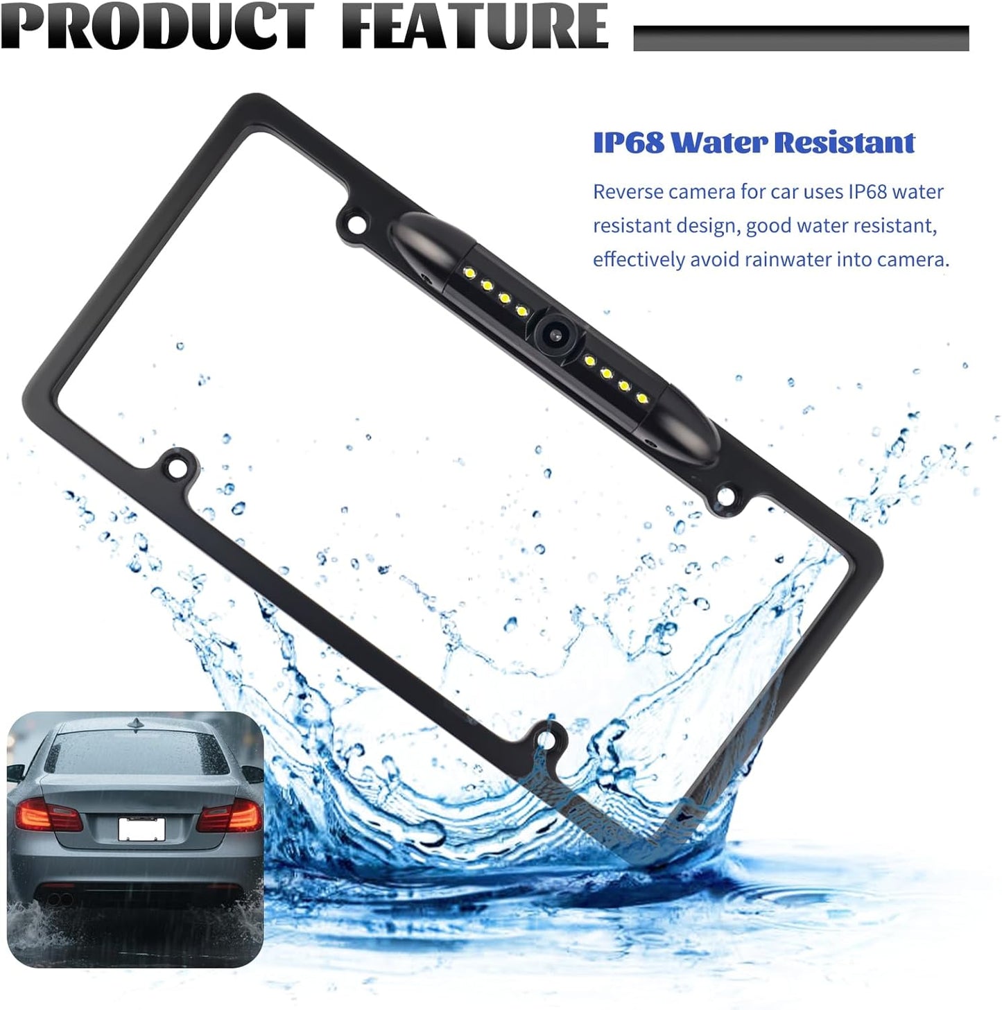 Figpade Camera,170 License Plate Backup Wide Angle License Plate Camera with LED HD Night Vision Design,Water Resistant