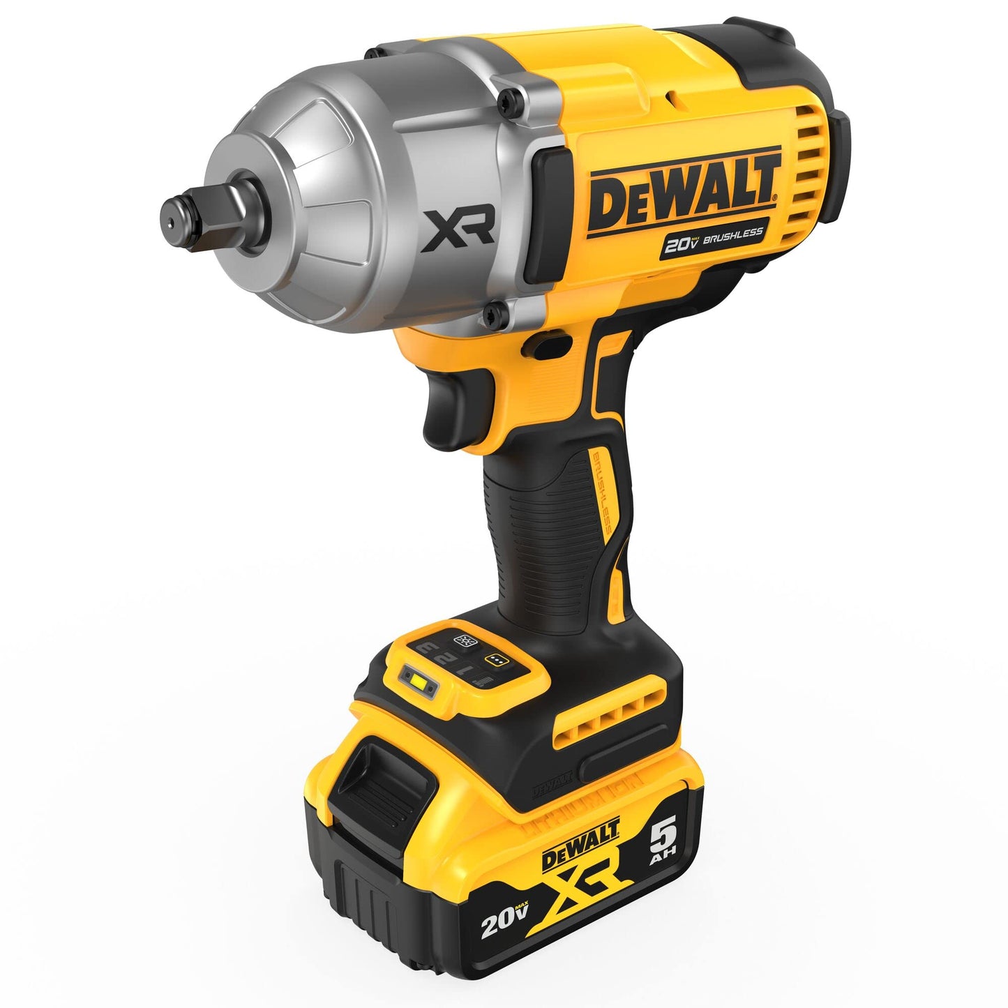DEWALT 20V MAX Cordless Impact Wrench with Hog Ring Anvil, Brushless High Torque 1/2 Impact Gun, 4-Mode Speed, Includes Battery, Charger and Kit Bag (DCF900P1)