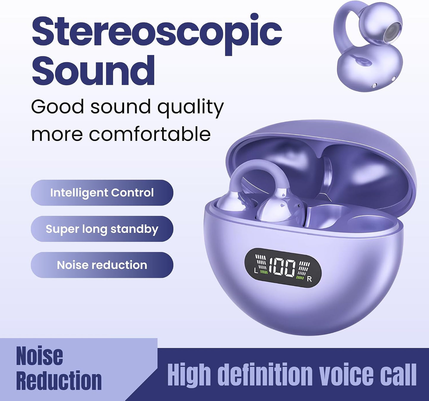 M79 5.4, 60H HC Clip On Earbuds, Open Ear Earbuds Wireless Bluetooth Lightweight Ear Clip Headphones with Mic
