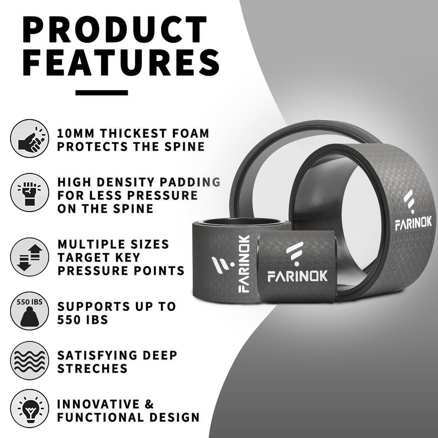 Yoga Wheel for Back Pain Relief, Back Roller Wheel with Extra Cushion, Wider & Thickest Foam, Stretches and Strengthens Core Muscles