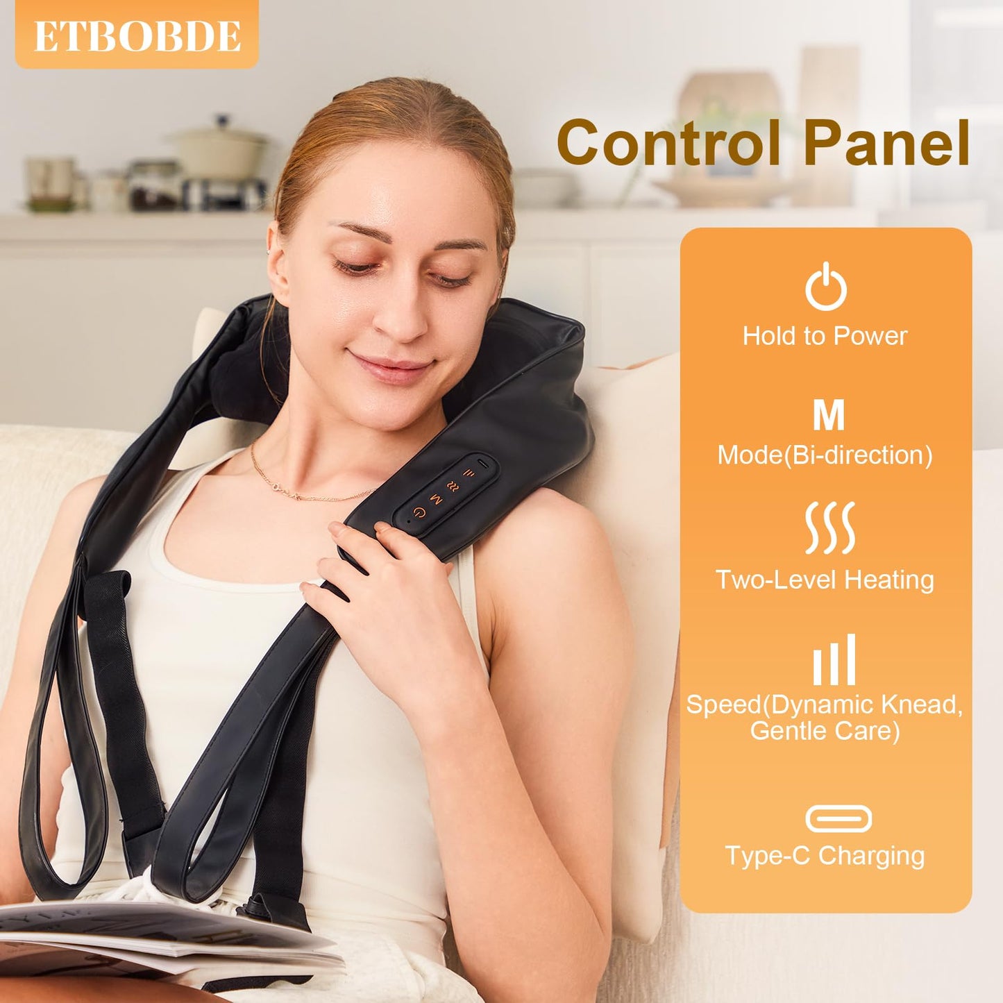 ETBOBDE Neck Massager with Heat Cordless Electric Shiatsu Neck and Shoulder Massager for Pain Relief Deep Tissue Lower Back Massage, Chair Office Home Car Gift