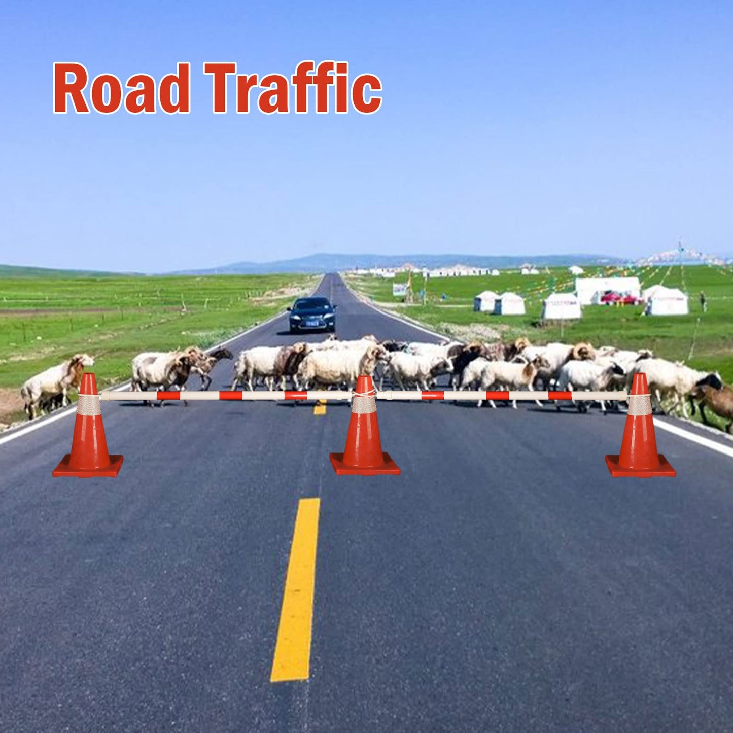 12 Pack Retractable Traffic Cone Bar from 4ft to 7.2ft, Expandable Safety Cone Bars for Parking Lots，Barricade for Road Construction