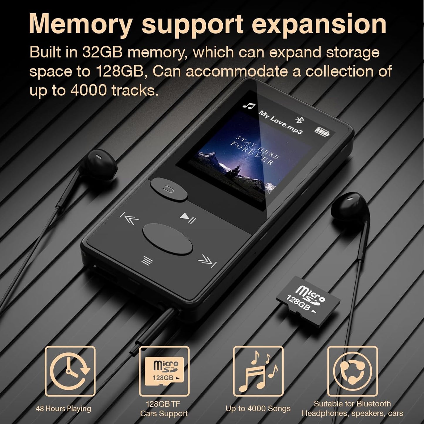Aiandcc Mp3 5.3 Mp3 32GB Player with Bluetooth HiFi Sound, Player with FM Radio, Mini Music Player for Kids Adults