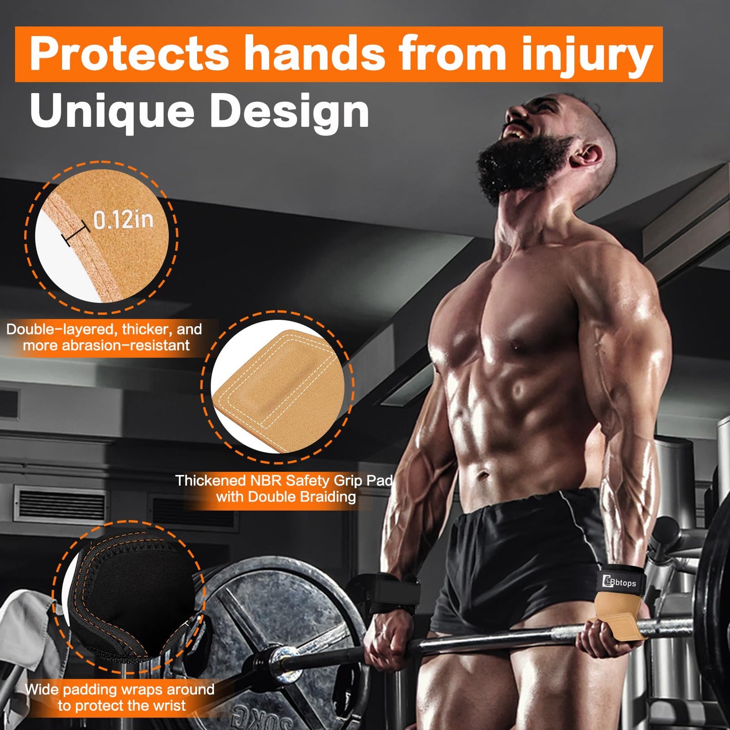 Weight Lifting Wrist Strap, Double-Layer Leather Wrist Straps for Gym Strength Training Weightlifting,Deadlift and Powerlifting, Enhance Grip Strength Neoprene Padding Gym Workout Lifting Straps for Men & Women (Pair) Brown