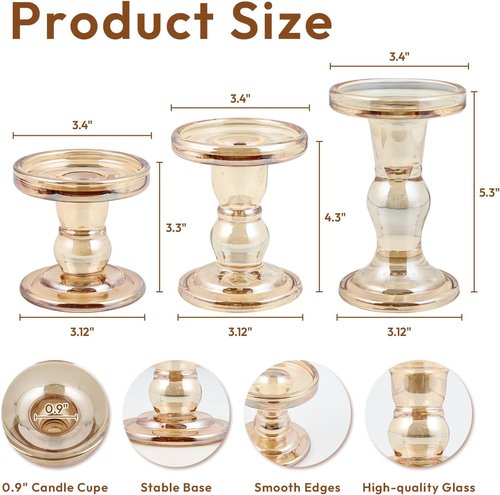 Glass Candle Holders - Set of 3 Elegant Holders for Pillar & Tealight Candles | Perfect Home Decor