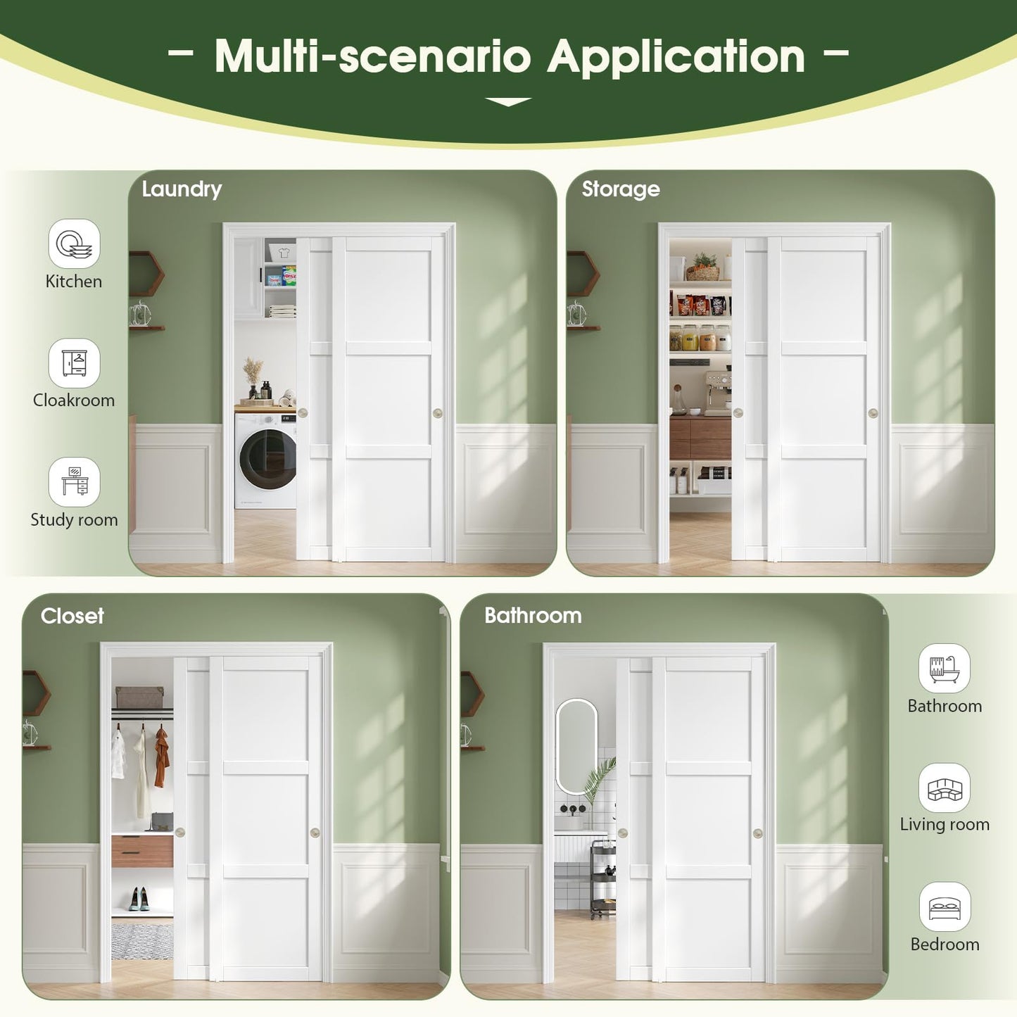 CEAKIAN 48"x80"(Double 25"x80") Sliding Closet Door,3 Panel Sliding Door with Hardware Kit for Bedroom,Preassembled Door Panels with Solid MDF Wood Slab & Water-Proof PVC Surface,Pocket Doors,White