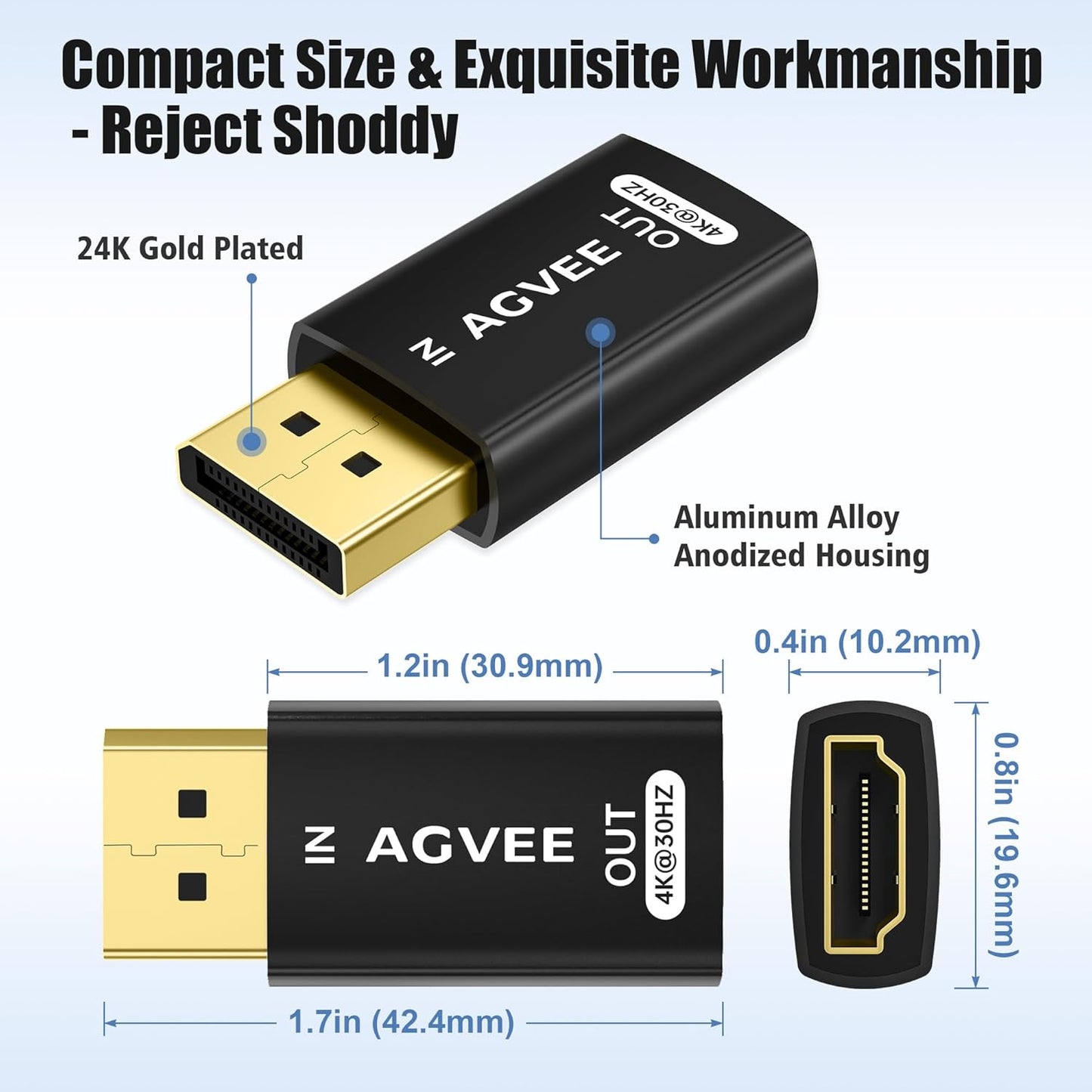 AGVEE 2 Pack 4K@30HZ 2K@60HZ 1080P@120HZ Display Port to HDMI Adapter, Alloy Shell DP Displayport PC to HDMI Display