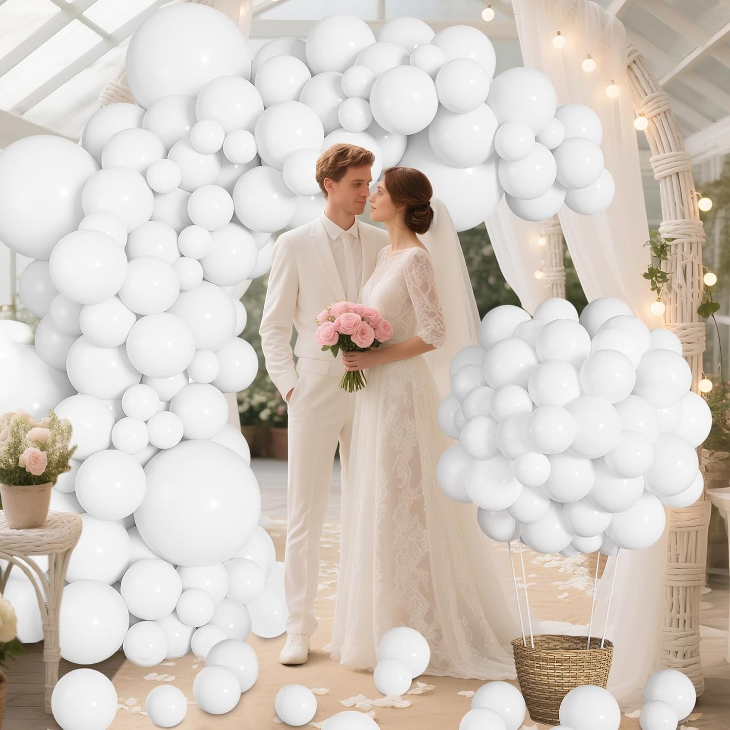 Ouddy Life White Balloon Garland Kit - 164Pcs Matte Latex Balloons in 5" to 18" Sizes for Celebrations