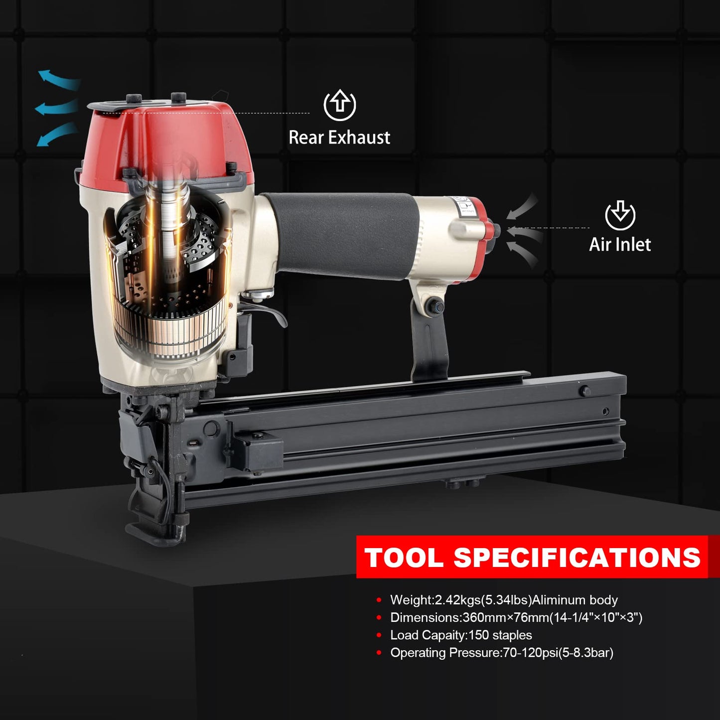 CREWTOWER Construction Stapler, 16 Gauge 15/16-inch Wide Crown, Pneumatic Air Staple Gun for Fence Wire Wood Lathes Slats Furniture Frames Pallets and Finish, Heavy Duty