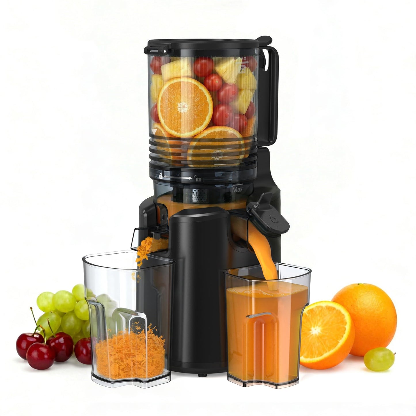 Cold Press Juicer, Juicer Machines with 6" Large Wide Feed Chute, High Juice Yield Slow Masticating Juicer, Easy to Clean, Quiet Brushless Copper Motor, Juicers for Whole Fruits & Vegetables
